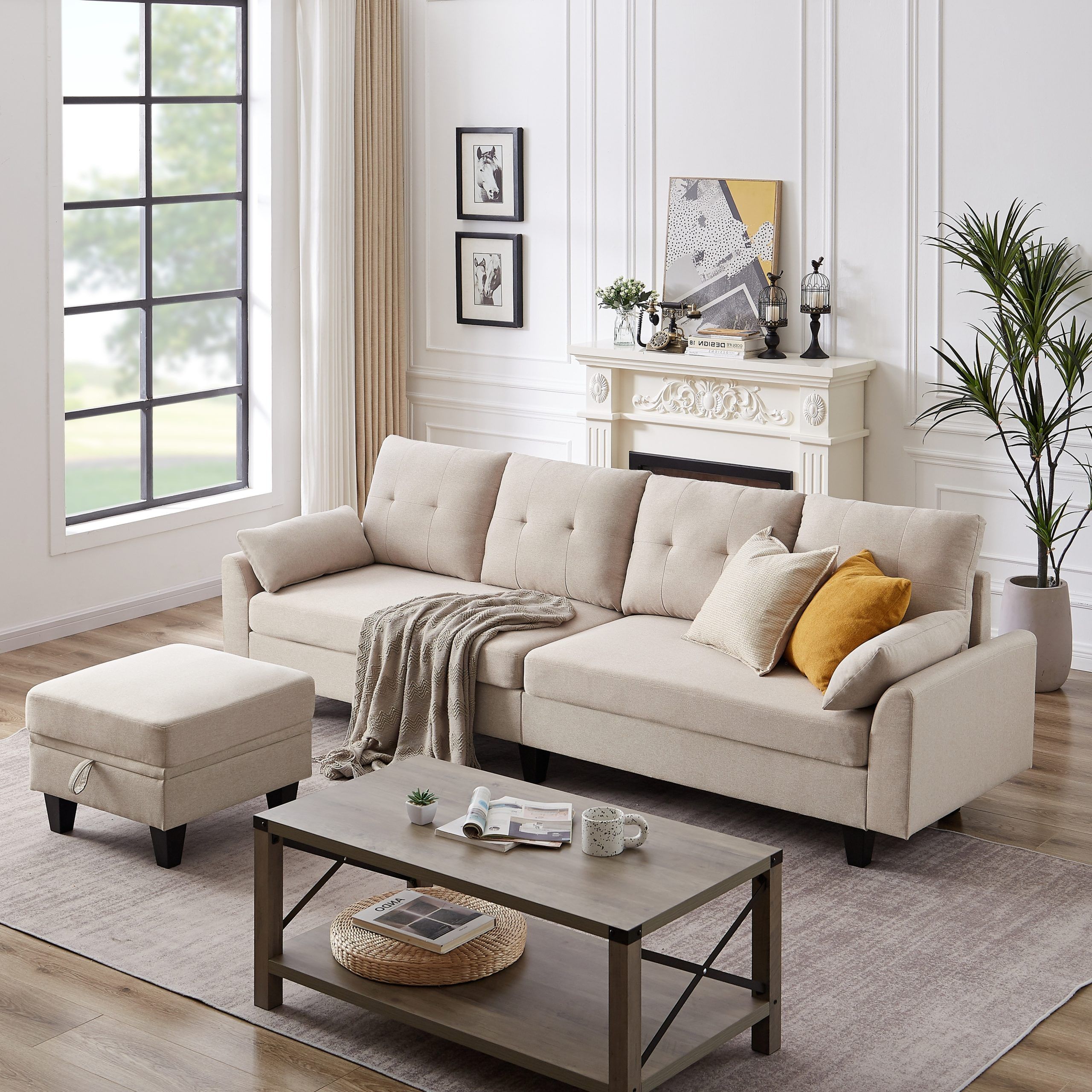Modern Sectional Sofa Couch L Shaped With Chaise Storage Ottoman And Side  Bags For Living Room – Bed Bath & Beyond – 36983135 Pertaining To Sofas With Ottomans (View 13 of 15)