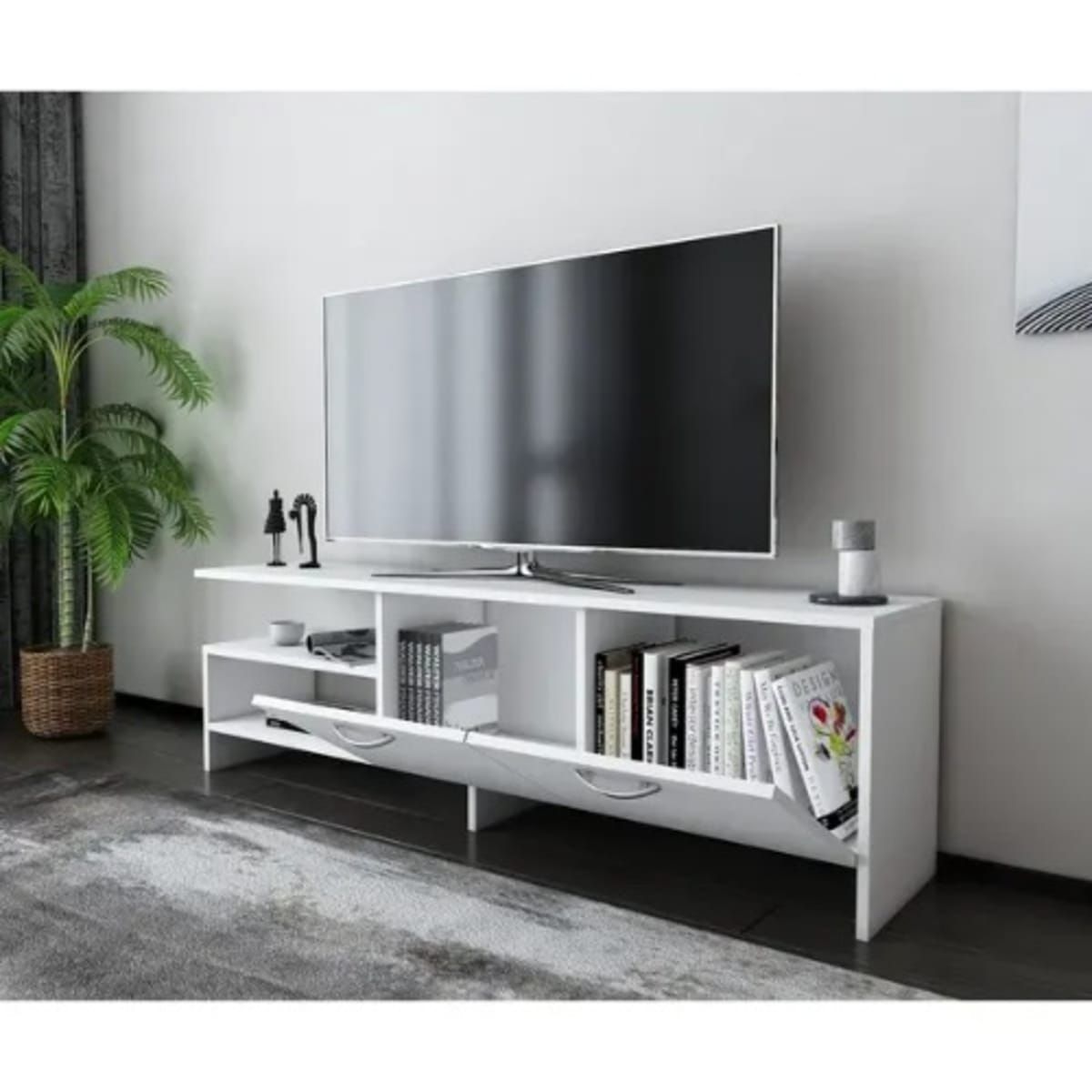 Modern Tv Stand Modern With Storage – White | Konga Online Shopping Inside Modern Stands With Shelves (Photo 13 of 15)