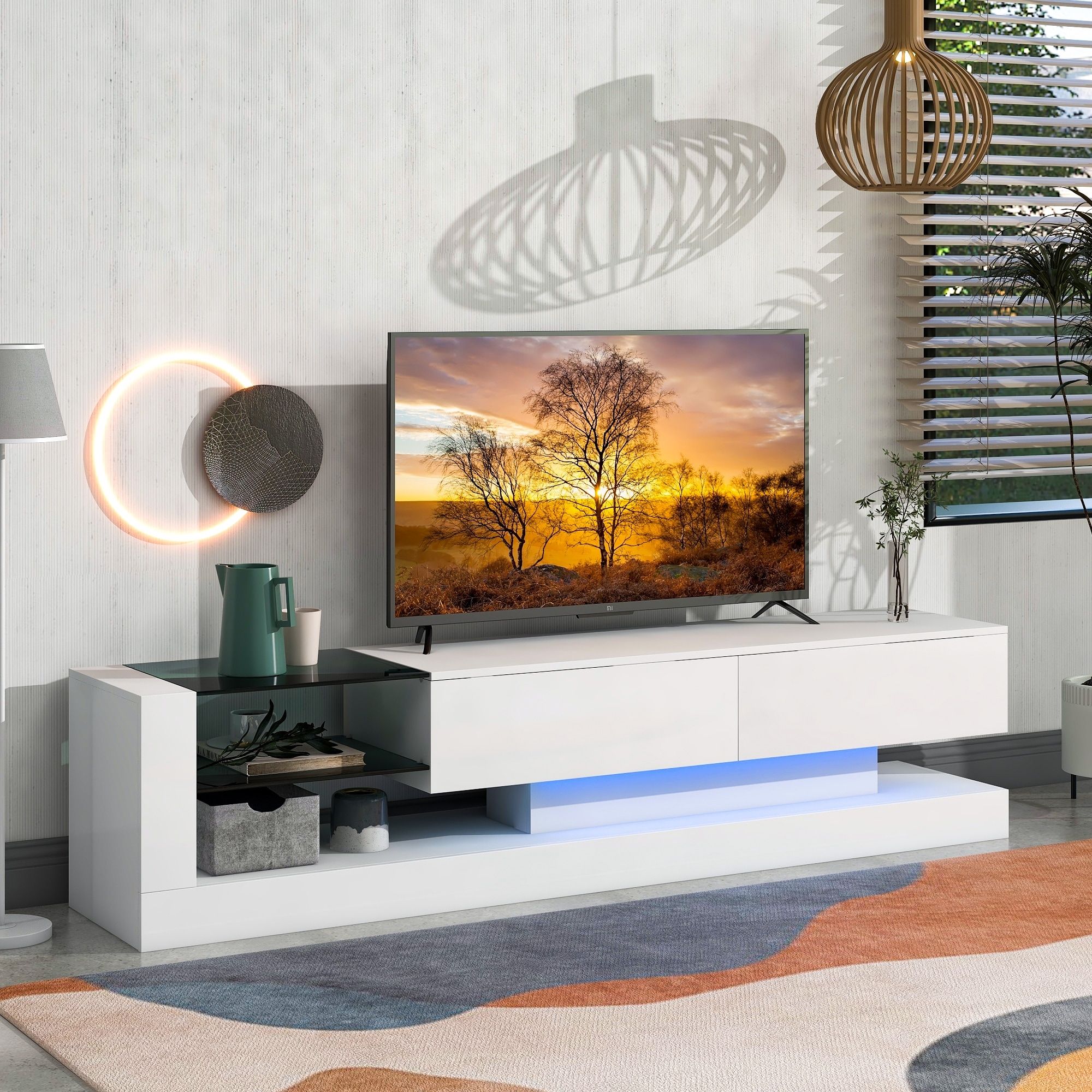 Modern Tv Stand With 16 Color Rgb Led Strip Lights – Bed Bath & Beyond –  37593439 Within Rgb Tv Entertainment Centers (View 13 of 15)