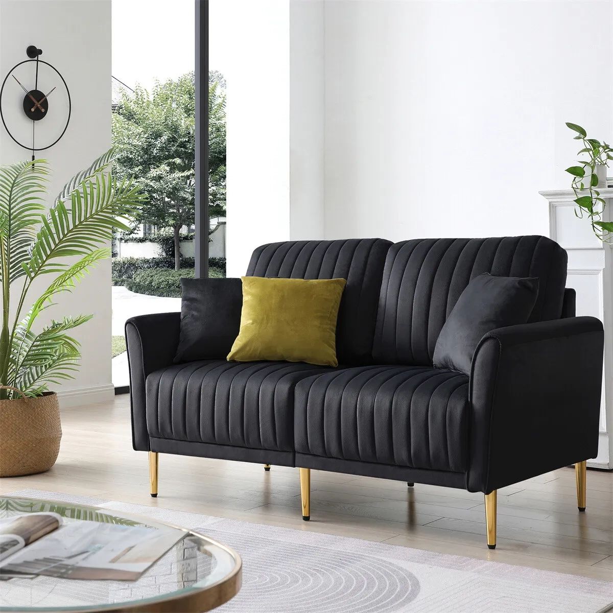 Modern Velvet 2 Seater Sofa Chanel Tufted Loveseat For Living Room Office  Black | Ebay In Black Velvet 2 Seater Sofa Beds (Photo 4 of 15)
