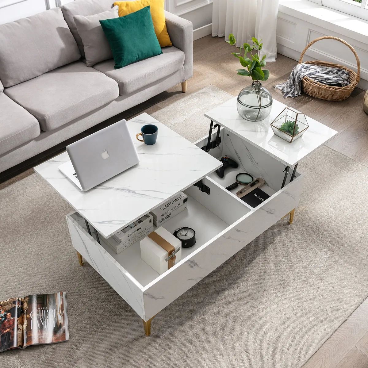 Modern White 43"Lift Top Coffee Table High Gloss W/Storage Rectangle Living  Room | Ebay Pertaining To High Gloss Lift Top Coffee Tables (View 2 of 15)