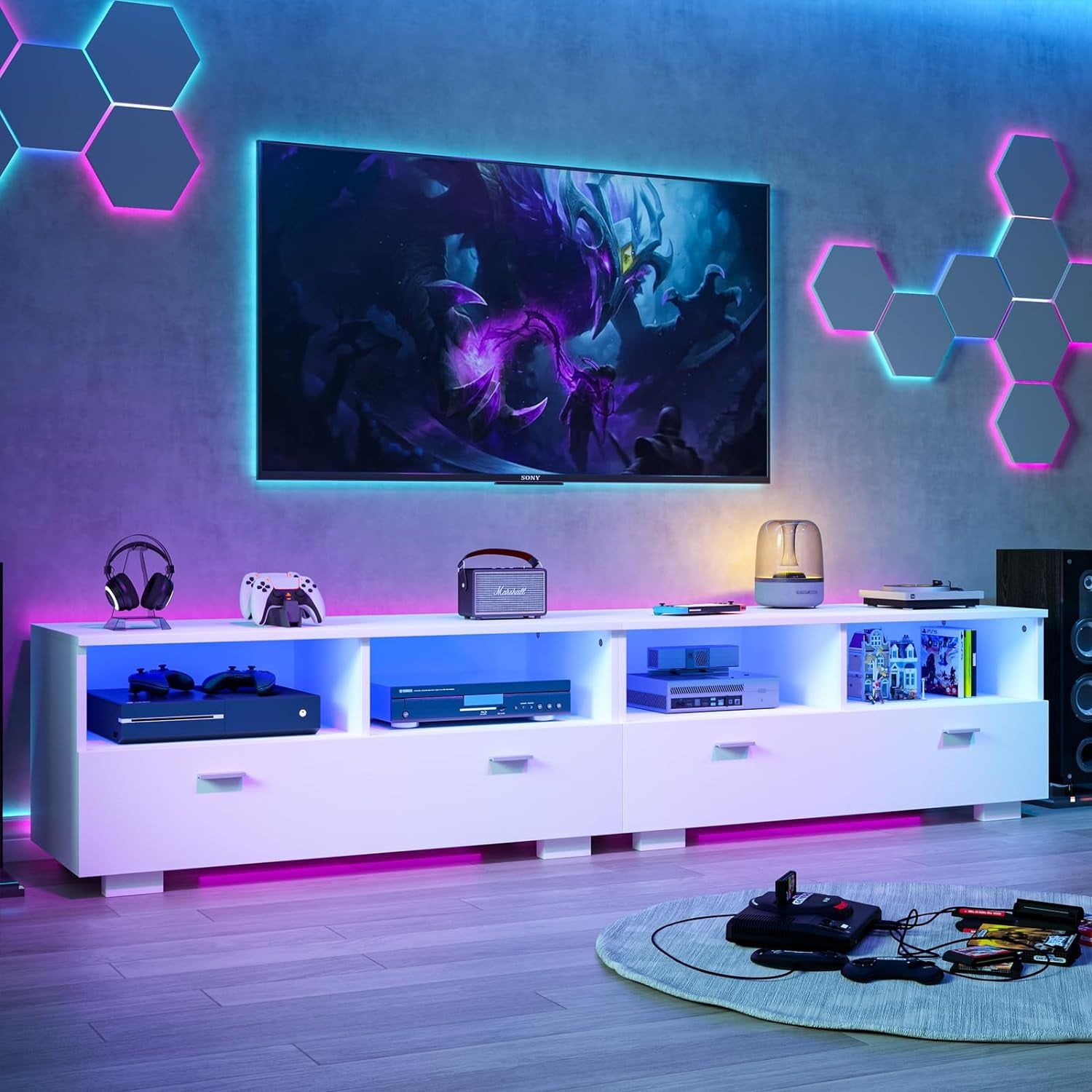 Modern White Tv Stand With Led Lights, 71" Gaming Entertainment Center With  20 Color Rgb Lights, Tv Console For 75 Inch Tv – Walmart Inside Rgb Tv Entertainment Centers (Photo 7 of 15)