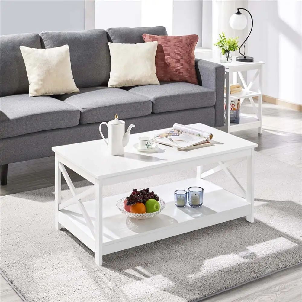 Modern Wood X Design Rectangle Coffee Table With Storage Shelf White Tables  Usa | Ebay Intended For Modern Wooden X Design Coffee Tables (Photo 2 of 15)