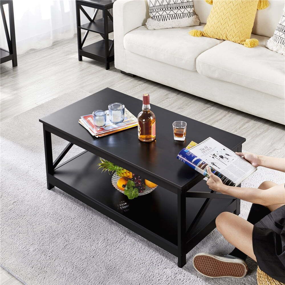 Modern Wooden X Design Rectangle Coffee Table With Storage Shelf Multiple  Colors | Ebay Pertaining To Modern Wooden X Design Coffee Tables (Photo 3 of 15)