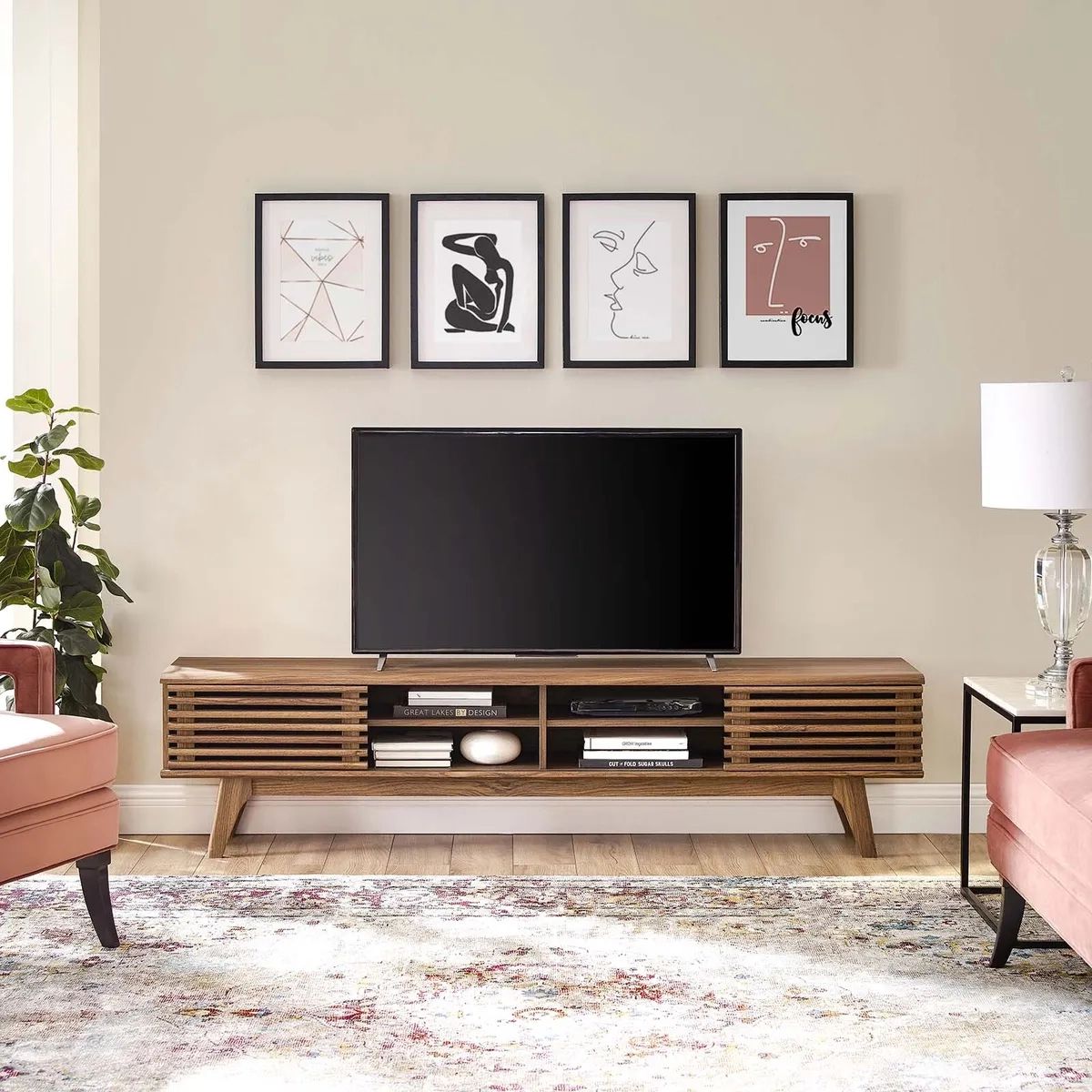 Modway Render 70" Entertainment Center Tv Stand In Walnut Walnut  889654146148 | Ebay Throughout Walnut Entertainment Centers (View 12 of 15)