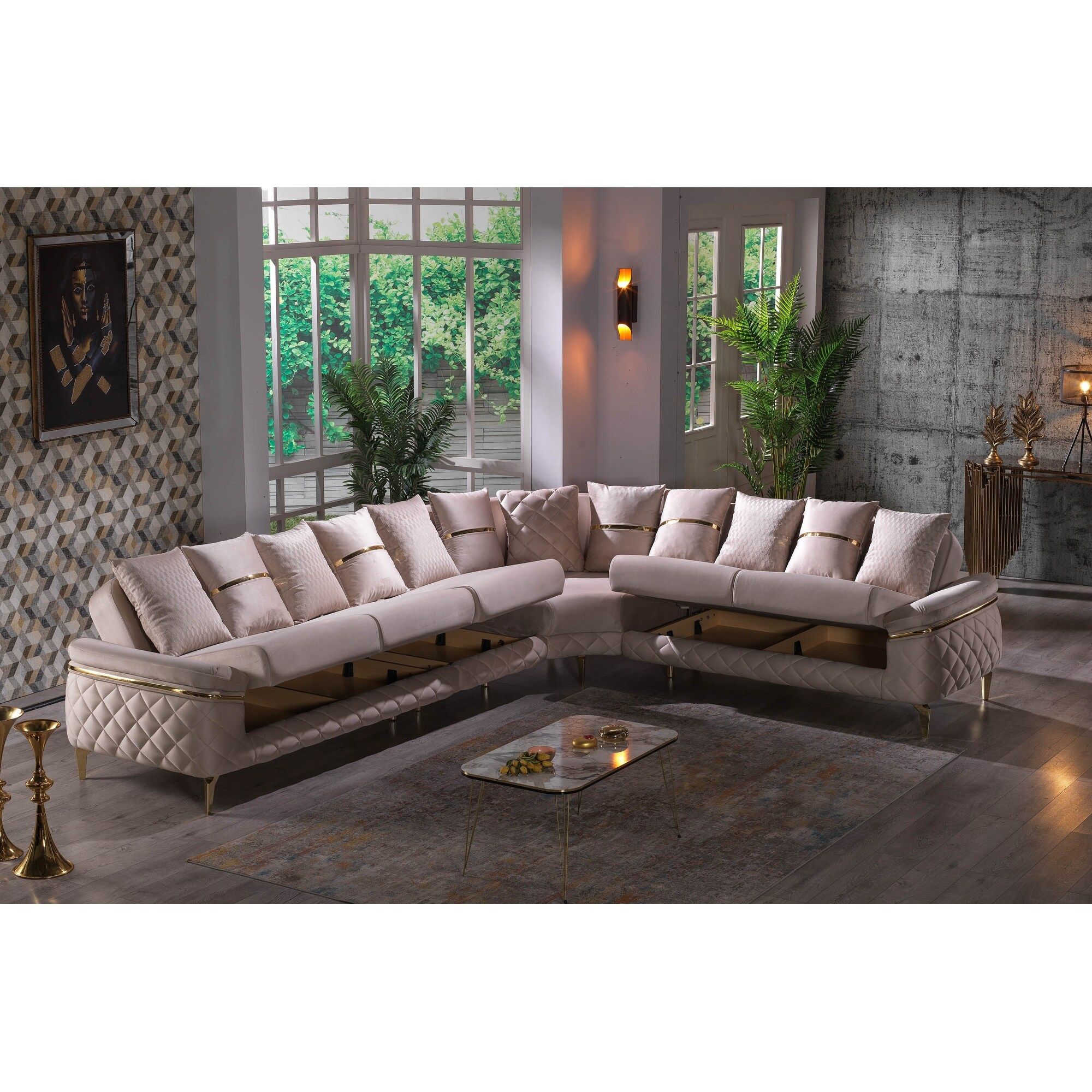 Mondi 127" Wide, Square Arm And Pillow Back Sectional Sofa – Bed Bath &  Beyond – 37027513 Within Sofas With Pillowback Wood Bases (View 14 of 15)