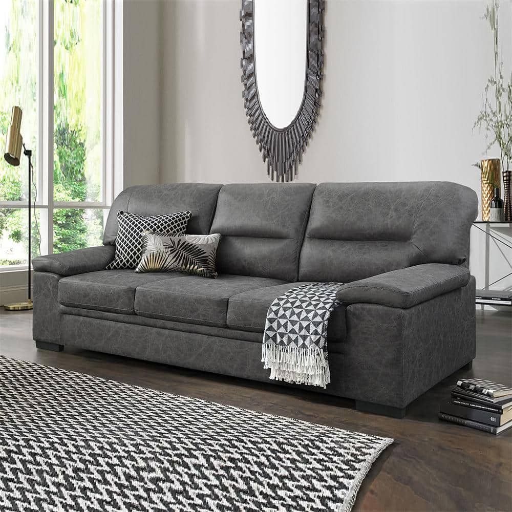 Monroe 83 In. W Straight Arm Microfiber Rectangle Sofa In. Dark Gray  9407Dg 3 – The Home Depot In Sofas In Dark Gray (Photo 10 of 15)
