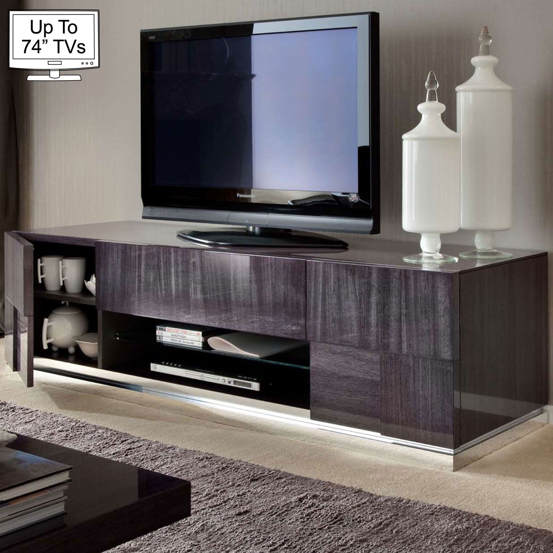 Monza High Gloss Tv Stand For Up To 74" Tvs Inside Cafe Tv Stands With Storage (View 12 of 15)