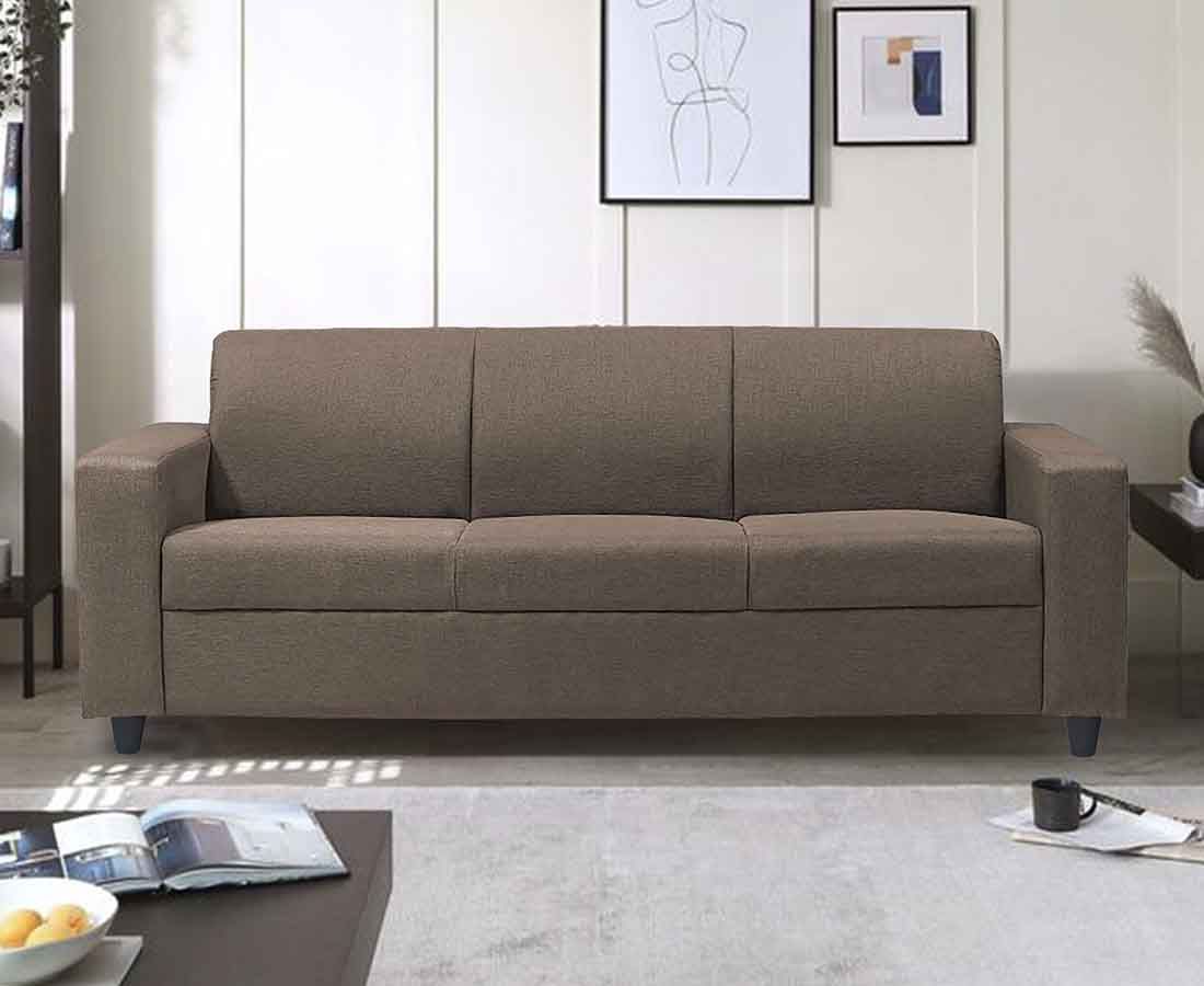 Nano Fabric 3 Seater Sofa – Brown Arra2765 Rs.15,990 Brown Solid Wood Sofas 3  Seater Sofas | Ammri Interiors Pvt. Ltd (View 6 of 15)