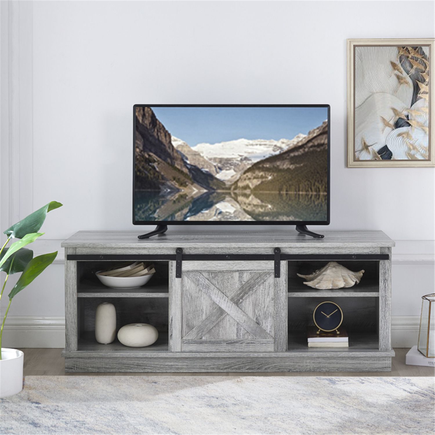 Naomi Home Shelby Sliding Barn Door Tv Stand For 50" Tv With Storage Shelf  – Naomi Home Regarding Farmhouse Stands With Shelves (View 11 of 15)