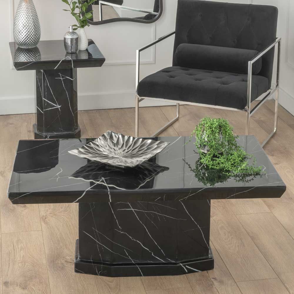 Naples Marble Coffee Table Black Rectangular Top With Pedestal Base – Cfs  Furniture Uk Inside Rectangular Coffee Tables With Pedestal Bases (View 6 of 15)