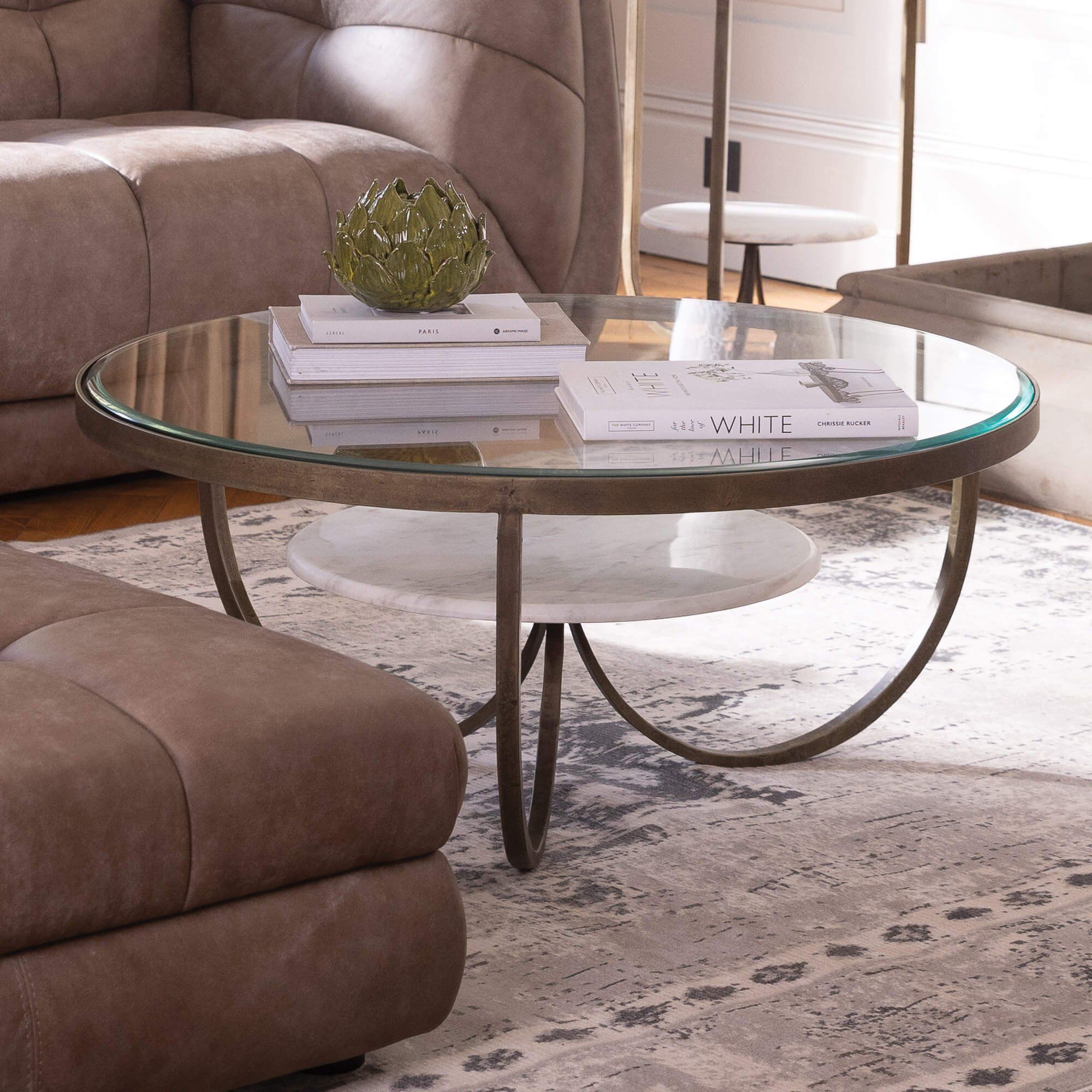 Nebu Marble & Glass Coffee Table Throughout Glass Coffee Tables With Lower Shelves (Photo 8 of 15)