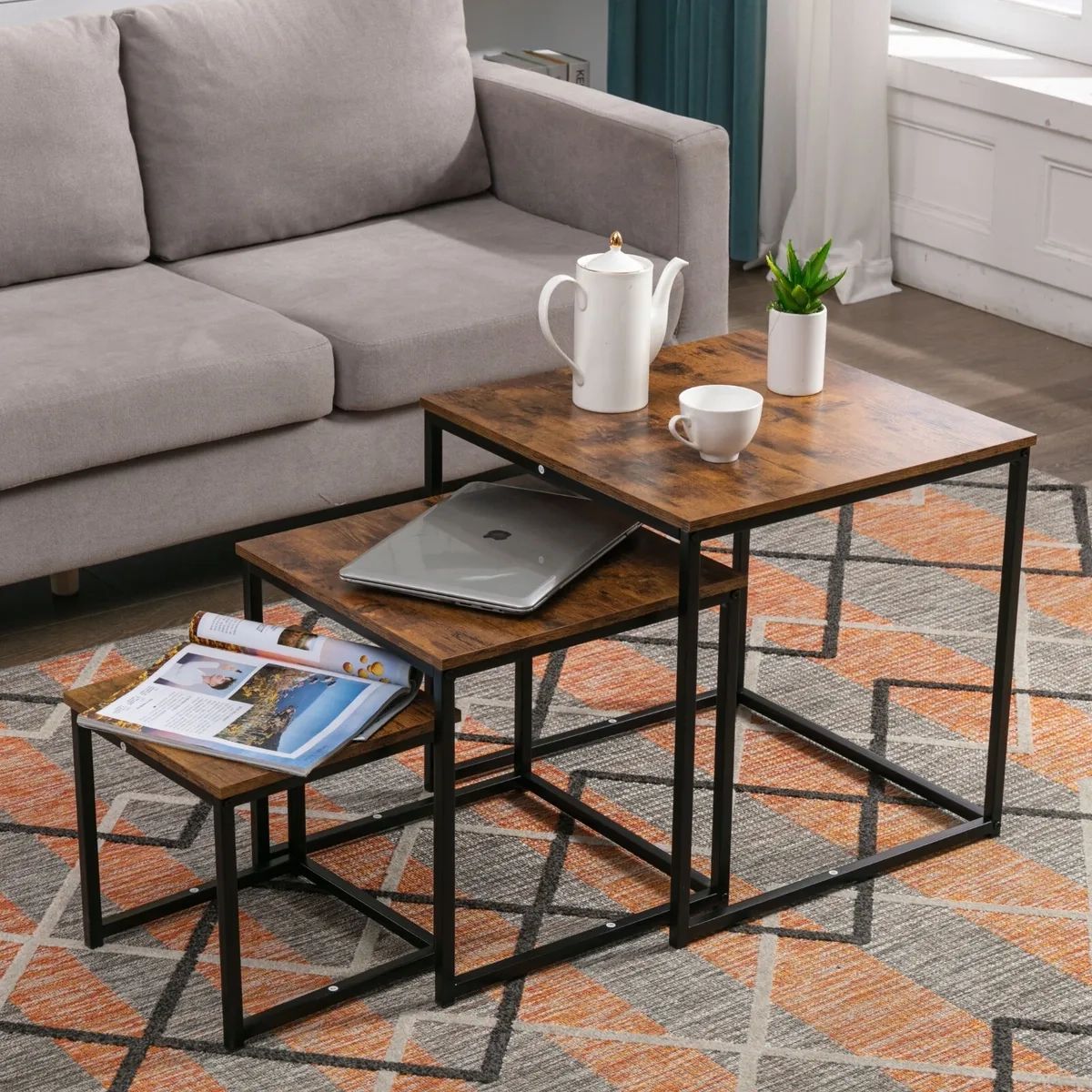 Nest Coffee Table 3 In 1 Set Compact Modern Design For Space Saving For Any  Room | Ebay With Regard To Coffee Tables Of 3 Nesting Tables (Photo 5 of 15)