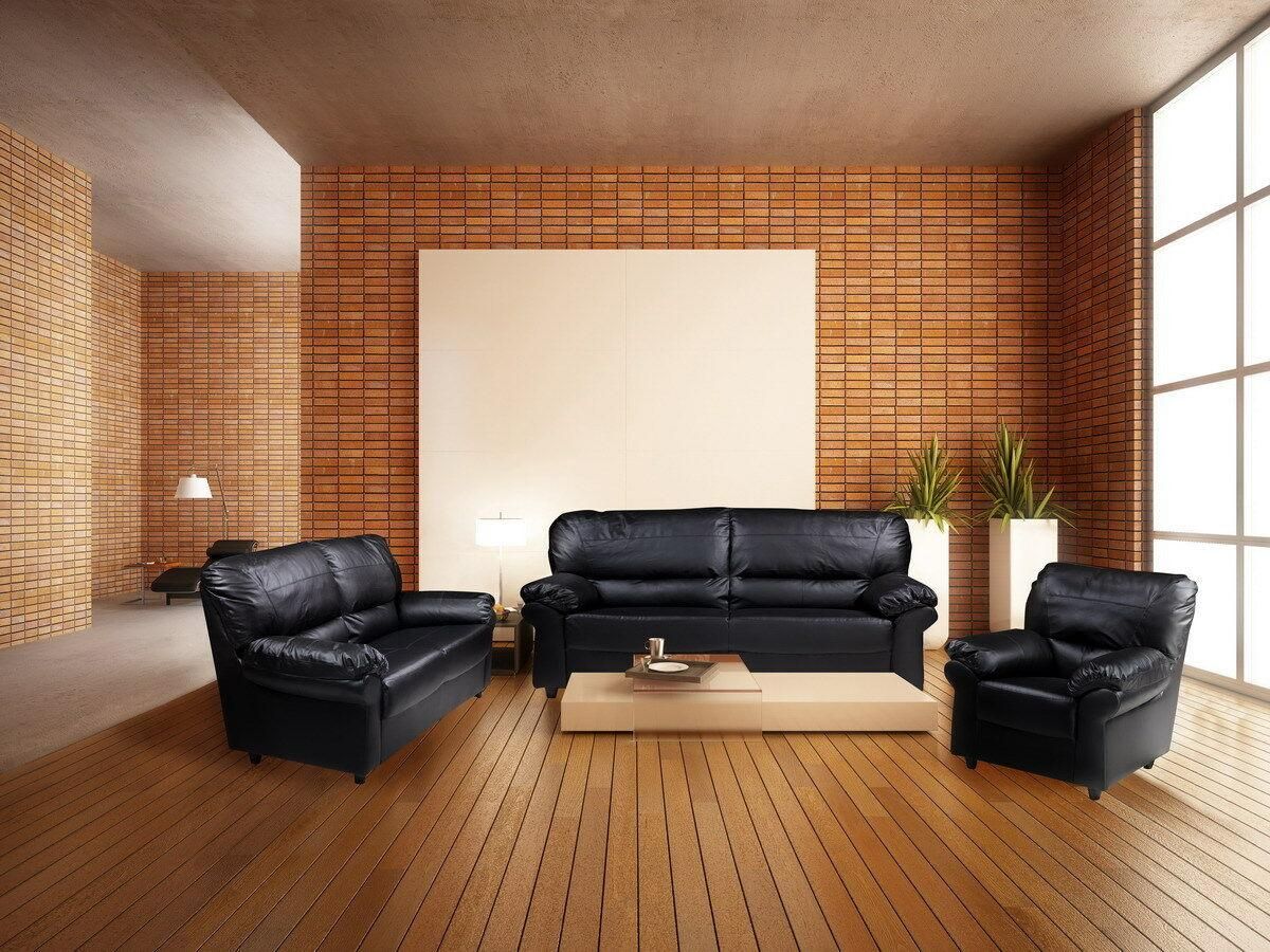 New Candy 3+2+1 Seater Settee Sofas Black Or Brown Faux Leather In Faux Leather Sofas In Dark Brown (View 6 of 15)