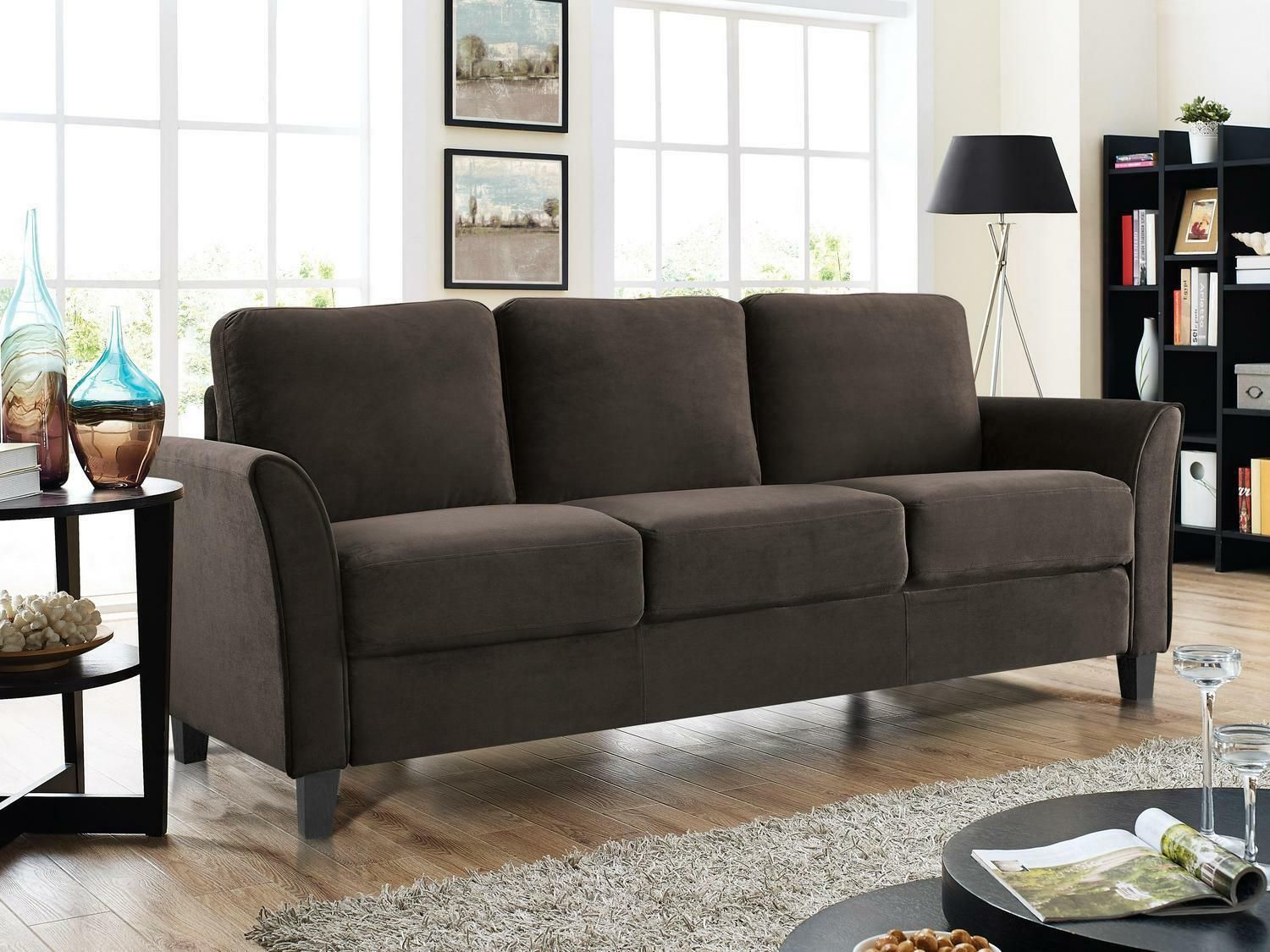 New Modern Alexa 3 Seat Curved Arm Microfiber Sofa Couch Living Room  Furniture | Ebay Intended For Sofas With Curved Arms (View 10 of 15)