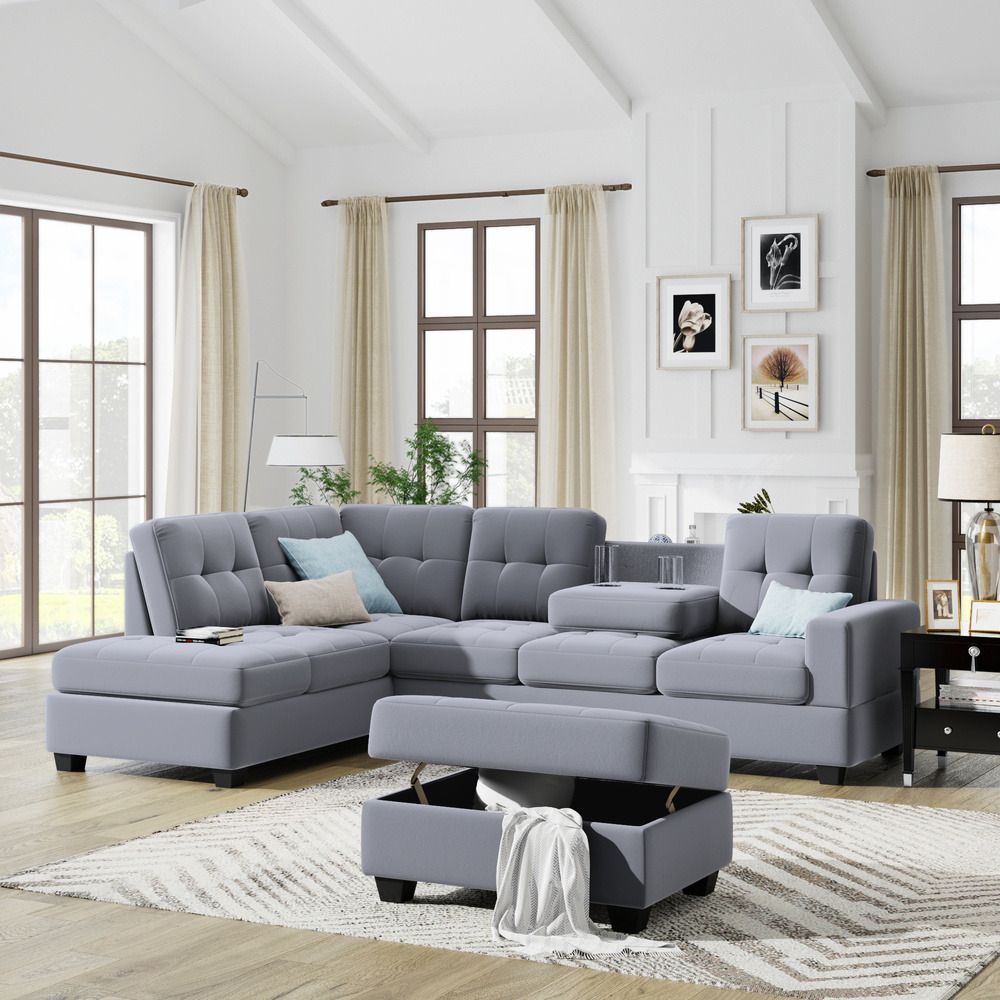 New Sectional Sofa W/ Reversible Chaise Lounge,L Shaped Couch W/ Storage  Ottoman | Ebay With L Shape Couches With Reversible Chaises (View 12 of 15)