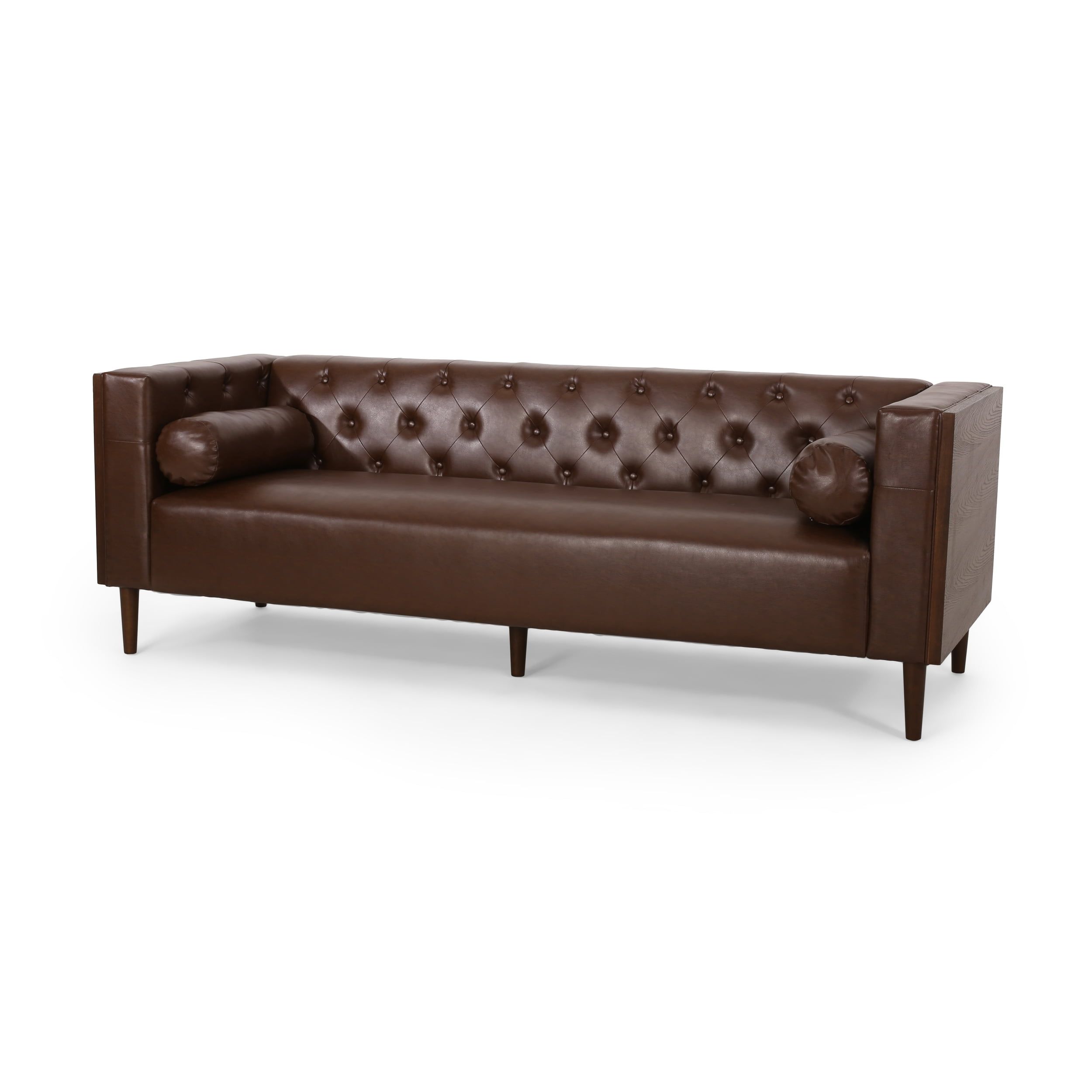 Noble House Hennessey Faux Leather Tufted Sofa, Dark Brown, Espresso –  Walmart Throughout Faux Leather Sofas In Dark Brown (View 4 of 15)