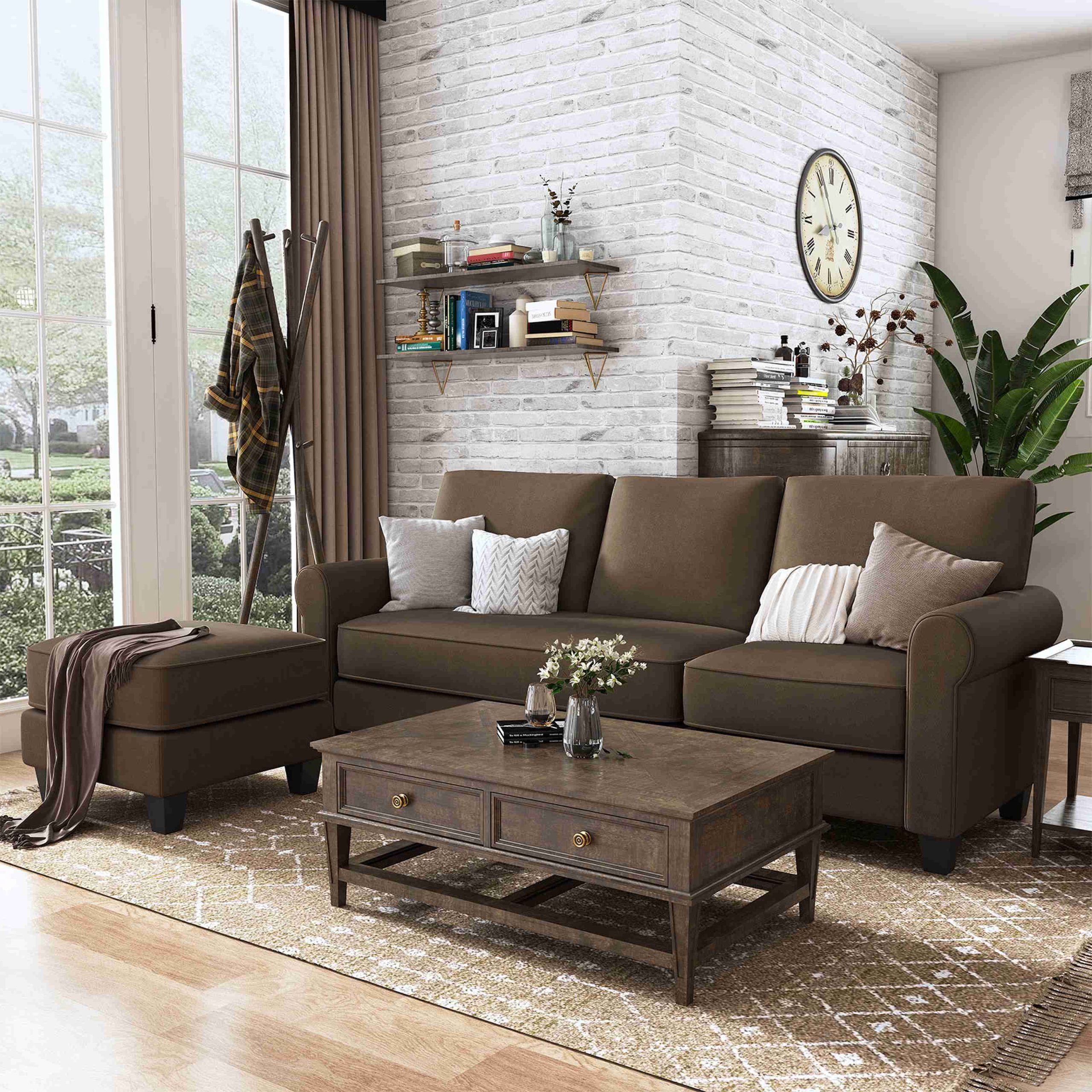 Nolany Convertible Sectional Sofa L Shaped Couch 3 Seat Sofa With Chaise, Chocolate  Brown – Walmart Within Sofas In Chocolate Brown (Photo 3 of 15)