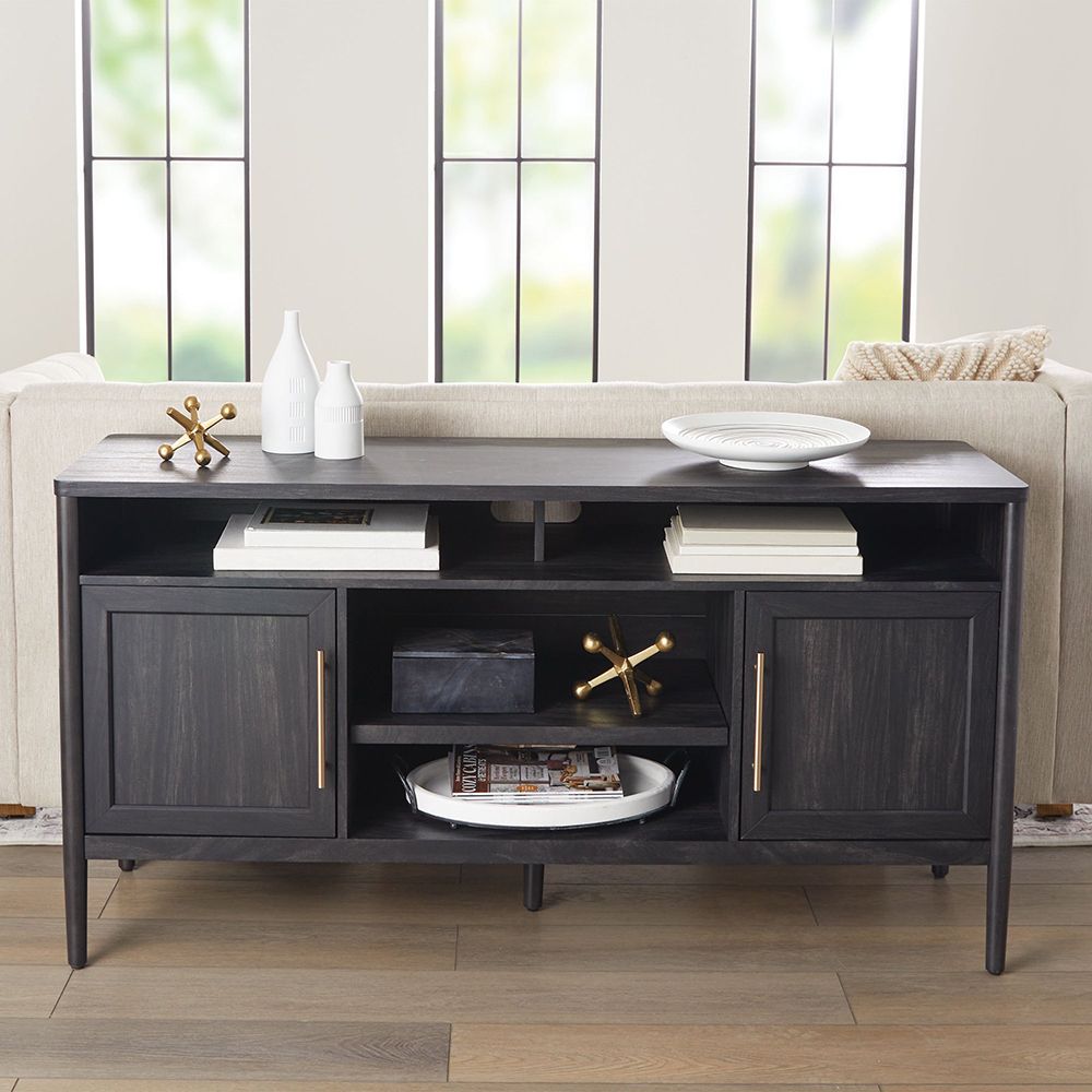 Oaklee 60In Charcoal Tv Console | Whalen Furniture Regarding Oaklee Tv Stands (View 4 of 15)