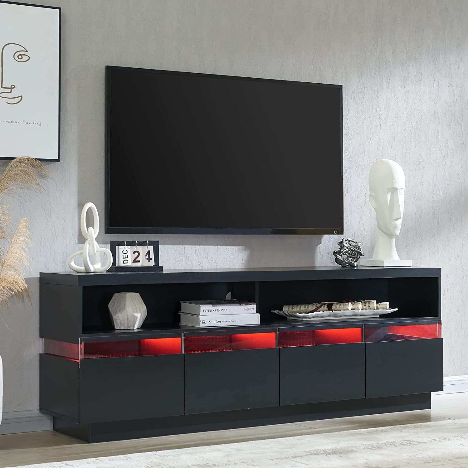 Okd Tv Stand For Tvs Up To 75", Entertainment Center, With Rgb Led Lights  And Storage Shelves For Living Room,Solid Black – Walmart Throughout Black Rgb Entertainment Centers (View 5 of 15)