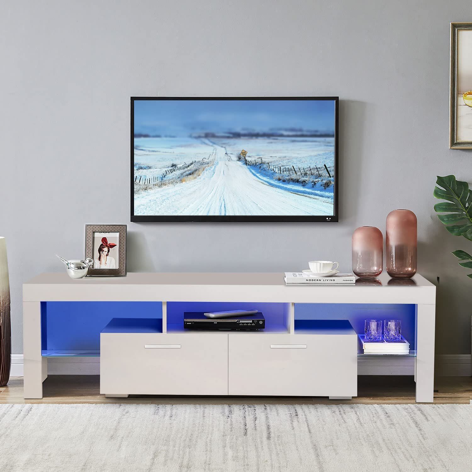 Orren Ellis Led Tv Stand Entertainment Center For 65 Inch Tvs White Tv Stand  With Led Lights High Gloss Media Console Table Cabinet Desk With Storage  Cabinet | Wayfair With Regard To Tv Stands With Lights (Photo 10 of 15)