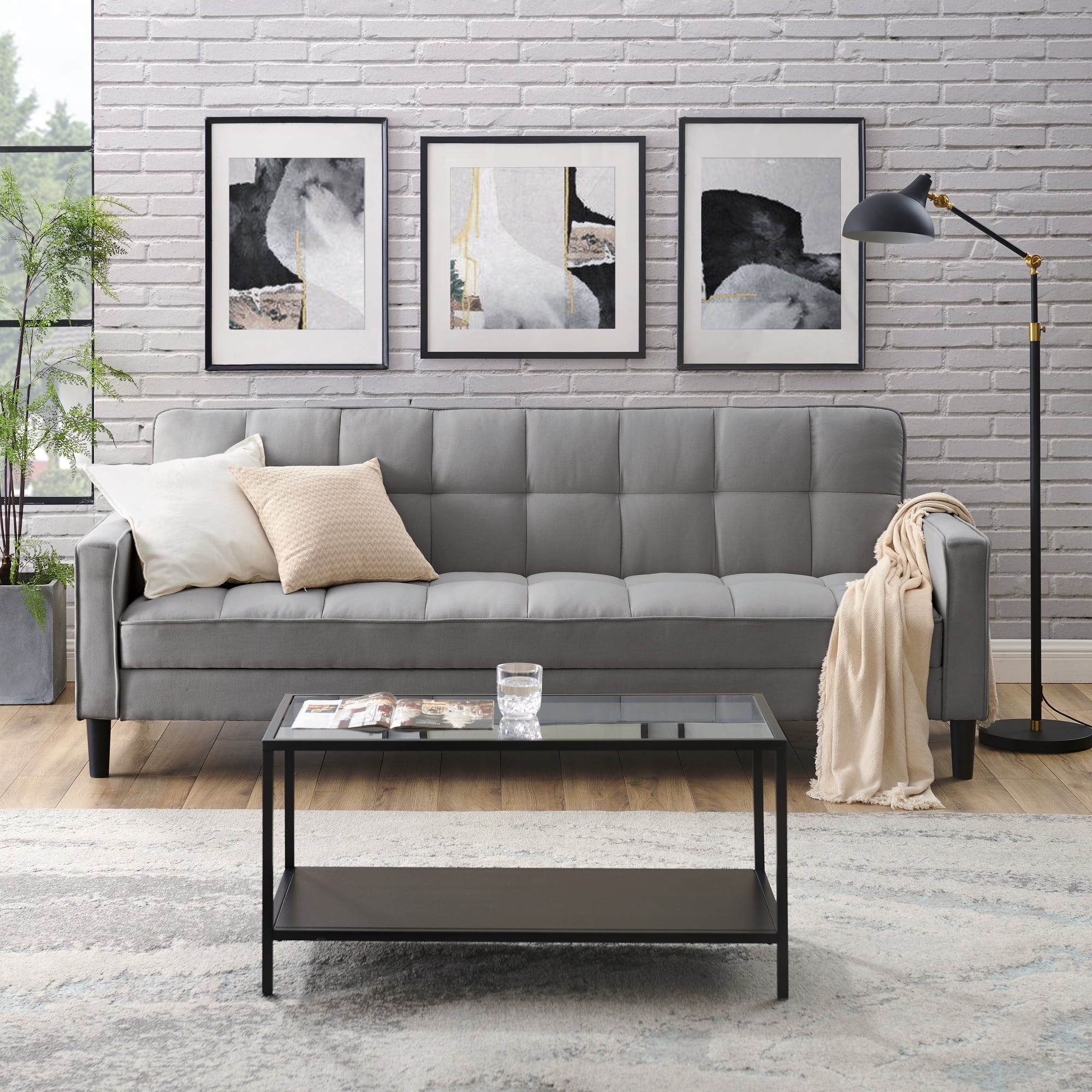 Oswin Light Grey Linen Convertible Sofa Bed – Convertible, Tufted, Storage  85" Wide – Walmart In Light Charcoal Linen Sofas (View 6 of 15)