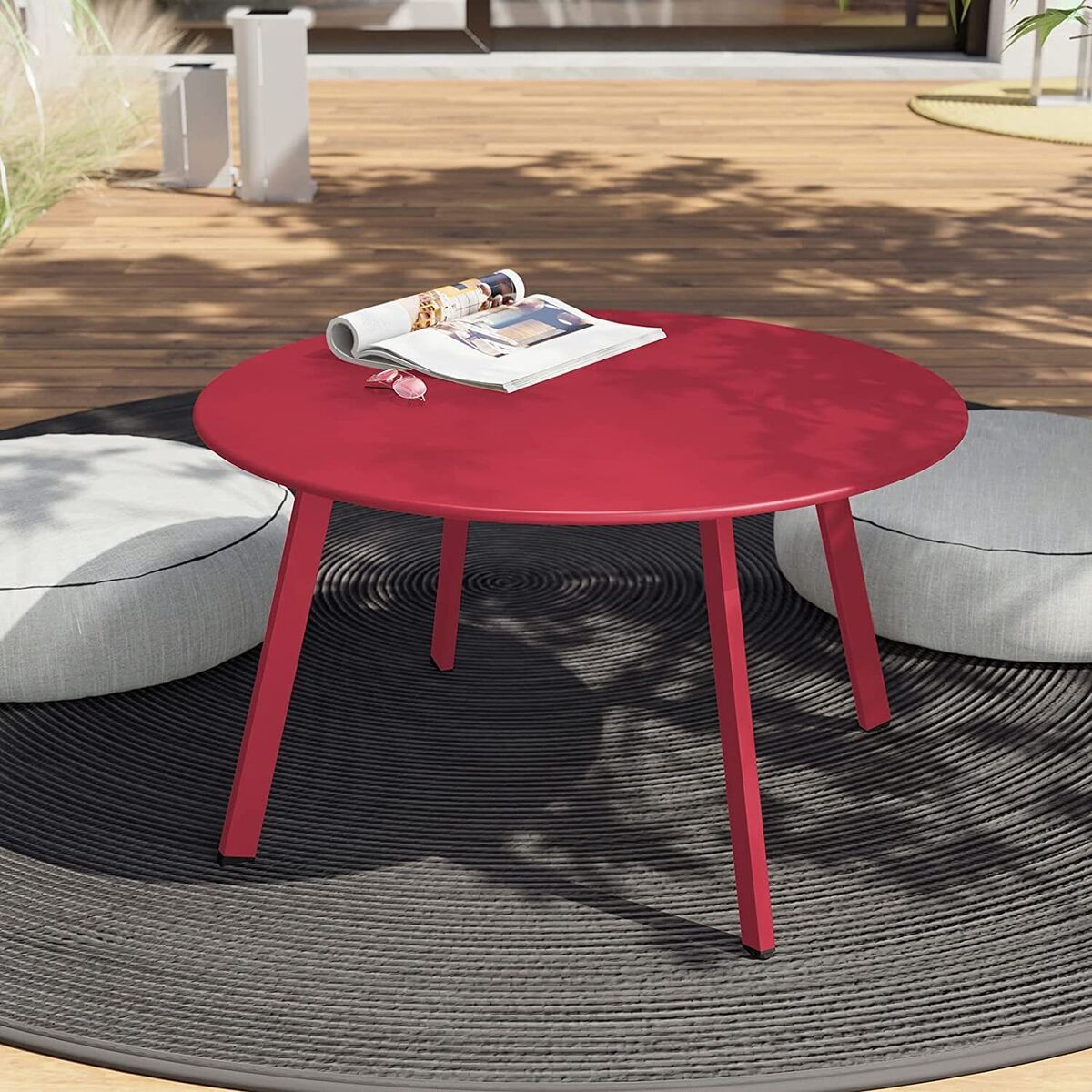 Outdoor Steel Patio Side Table, Round Coffee Table Weather Resistant ,Red |  Ebay In Round Steel Patio Coffee Tables (Photo 6 of 15)