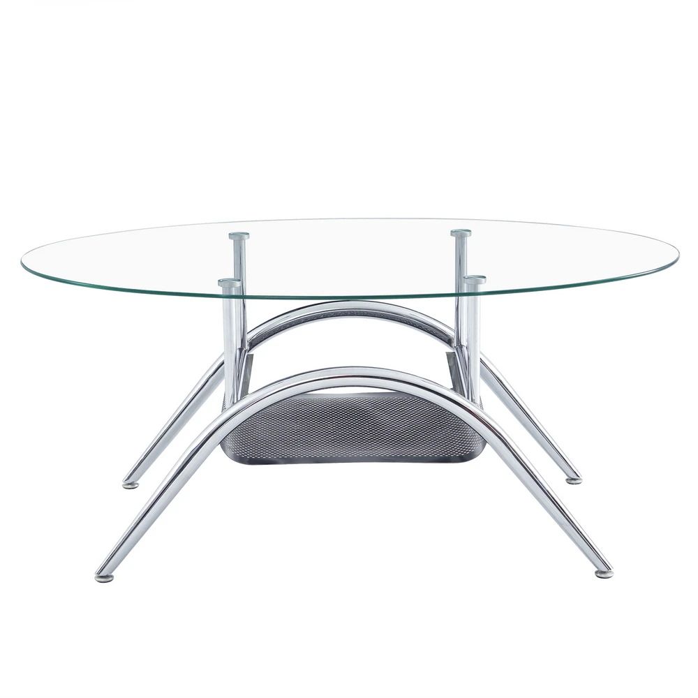 Oval Coffee Table Side Table Bottom Iron Sheet Crimping Tempered Glass  Stainless Steel Legs 60X100X43Cm [Us Stock] Within Tempered Glass Oval Side Tables (View 12 of 15)