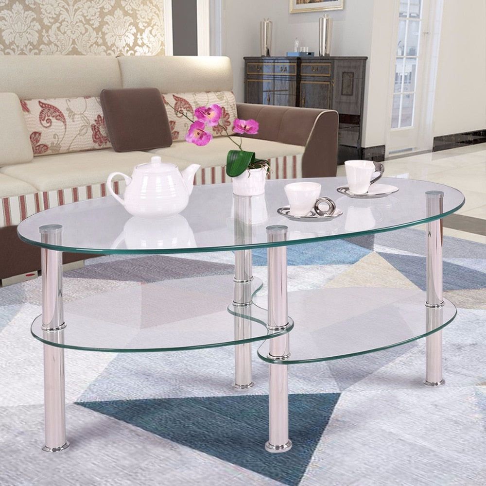 Oval Side Coffee Table Made Of Tempered Glass – Online Furniture Store – My  Aashis Pertaining To Tempered Glass Oval Side Tables (Photo 8 of 15)