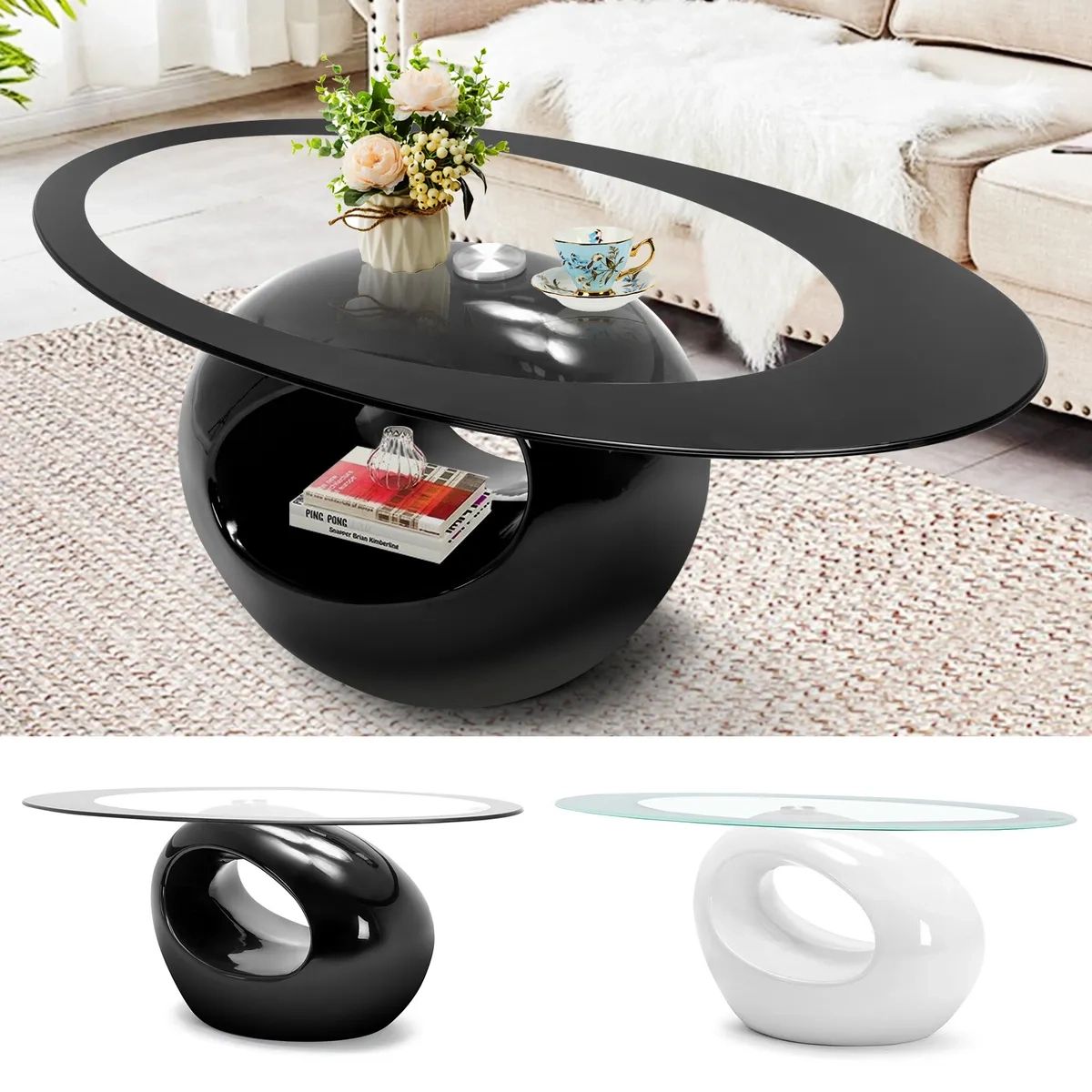 Oval Tempered Glass Coffee Table High Gloss Topend Side Table Office Living  Room | Ebay For Tempered Glass Oval Side Tables (Photo 11 of 15)