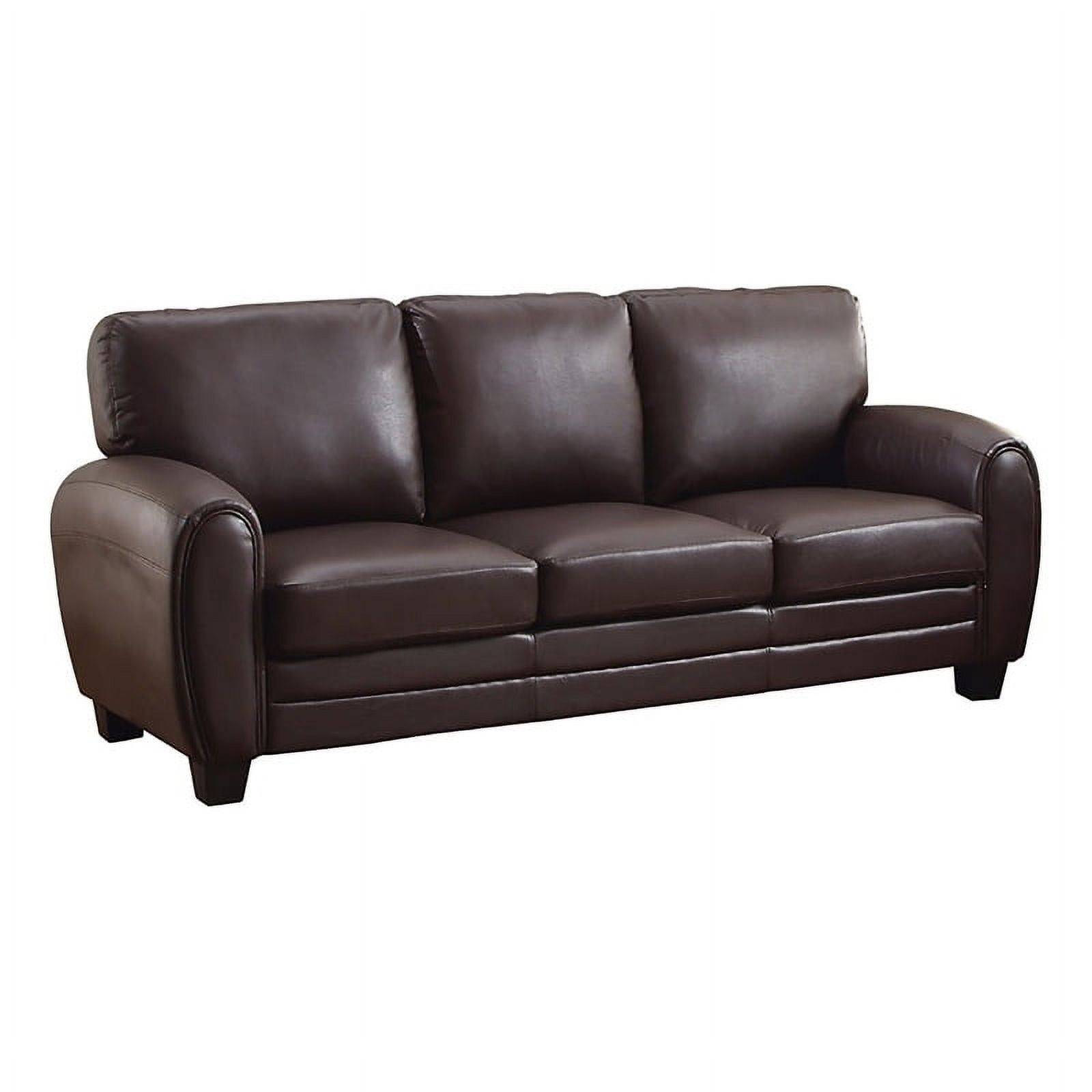 Pemberly Row 19" Contemporary Faux Leather Upholstered Sofa In Dark Brown –  Walmart Throughout Faux Leather Sofas In Dark Brown (View 11 of 15)
