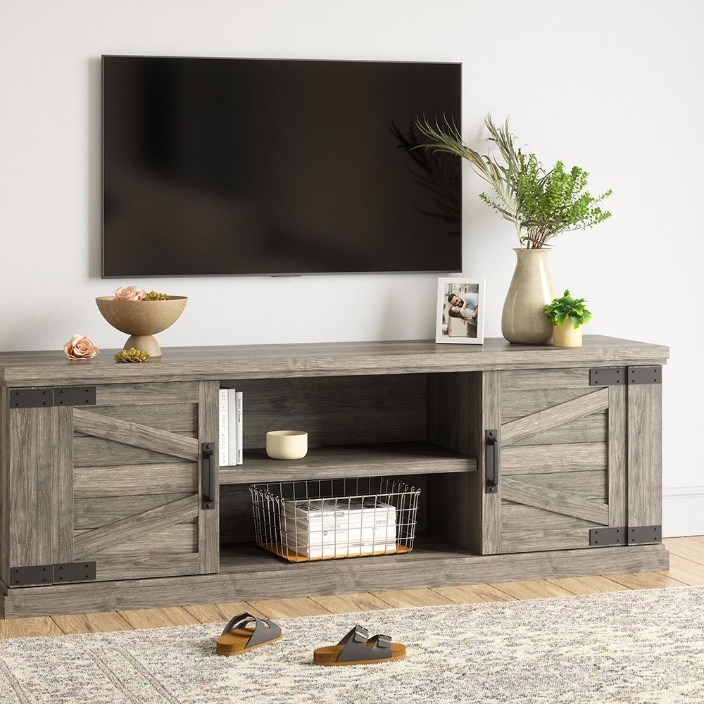 Pinkhill Gray Farmhouse Tv Stand | Whalen Furniture For Farmhouse Stands For Tvs (View 8 of 15)