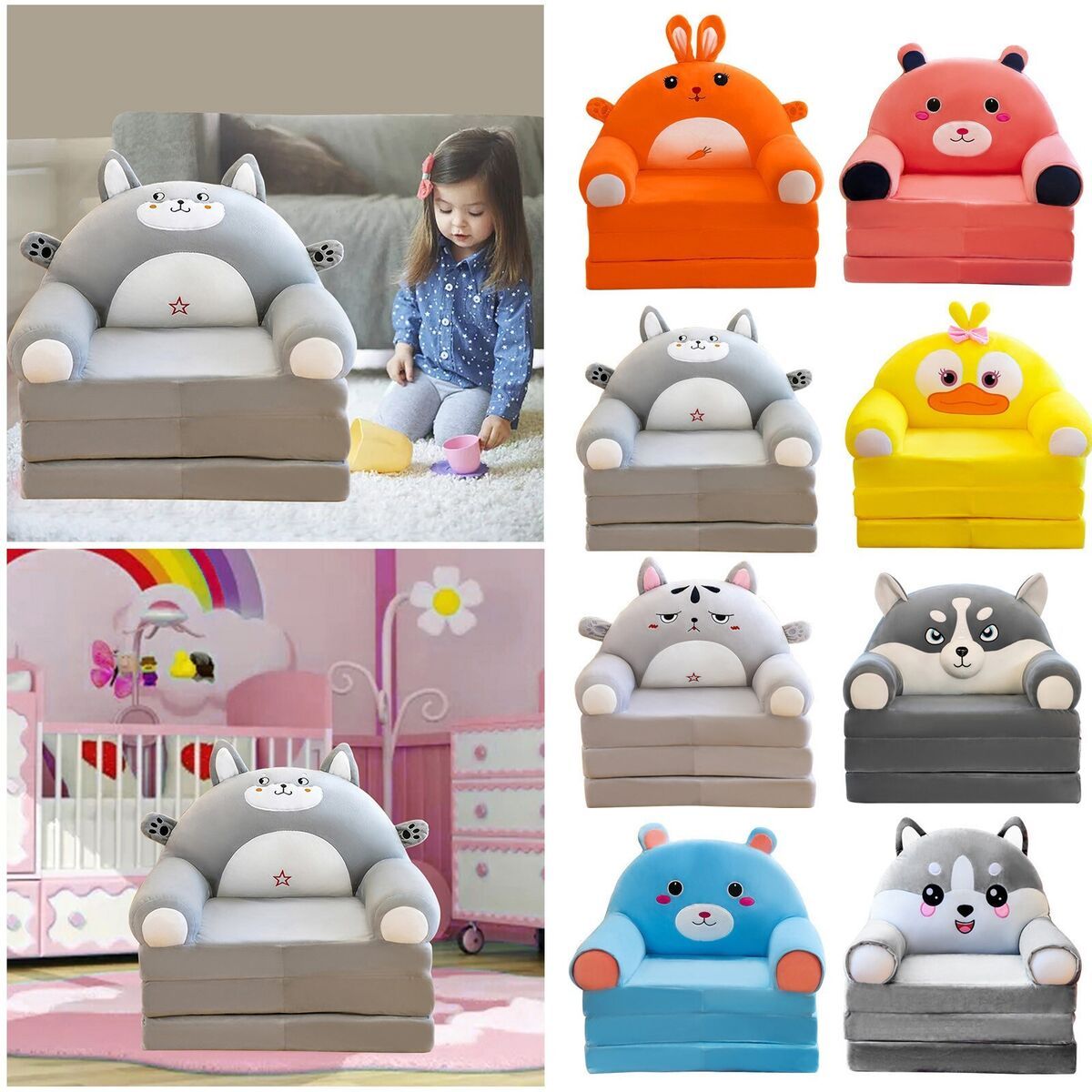 Plush Foldable Kids Sofa Backrest Armchair 2 In 1 Foldable Without Liner  Filler | Ebay Pertaining To 2 In 1 Foldable Sofas (View 12 of 15)