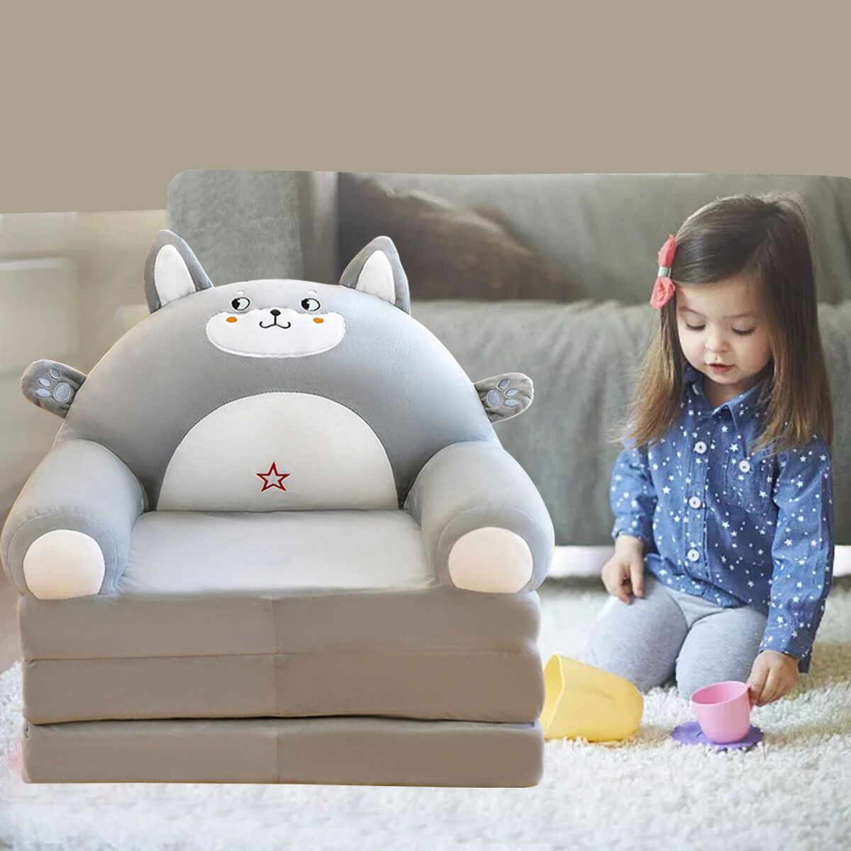 Plush Foldable Kids Sofa Backrest Armchair 2 In 1 Foldable Without Liner  Filler | Ebay Regarding 2 In 1 Foldable Sofas (Photo 7 of 15)