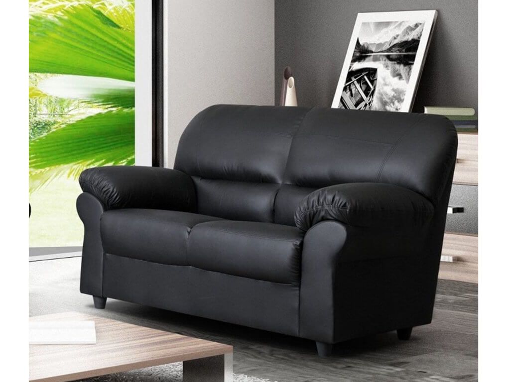 Polo Black 2 Seater High Quality Faux Leather Sofa For Traditional 3 Seater Faux Leather Sofas (View 9 of 15)