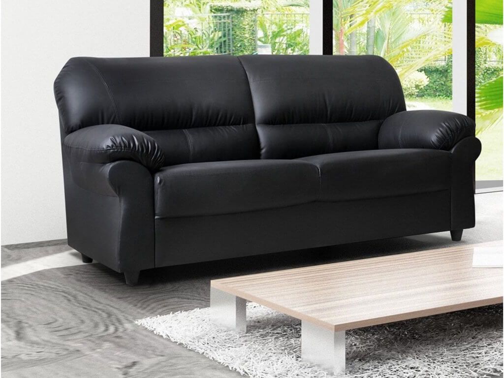 Polo Black 3 Seater High Quality Faux Leather Sofa Inside Faux Leather Sofas (View 11 of 15)