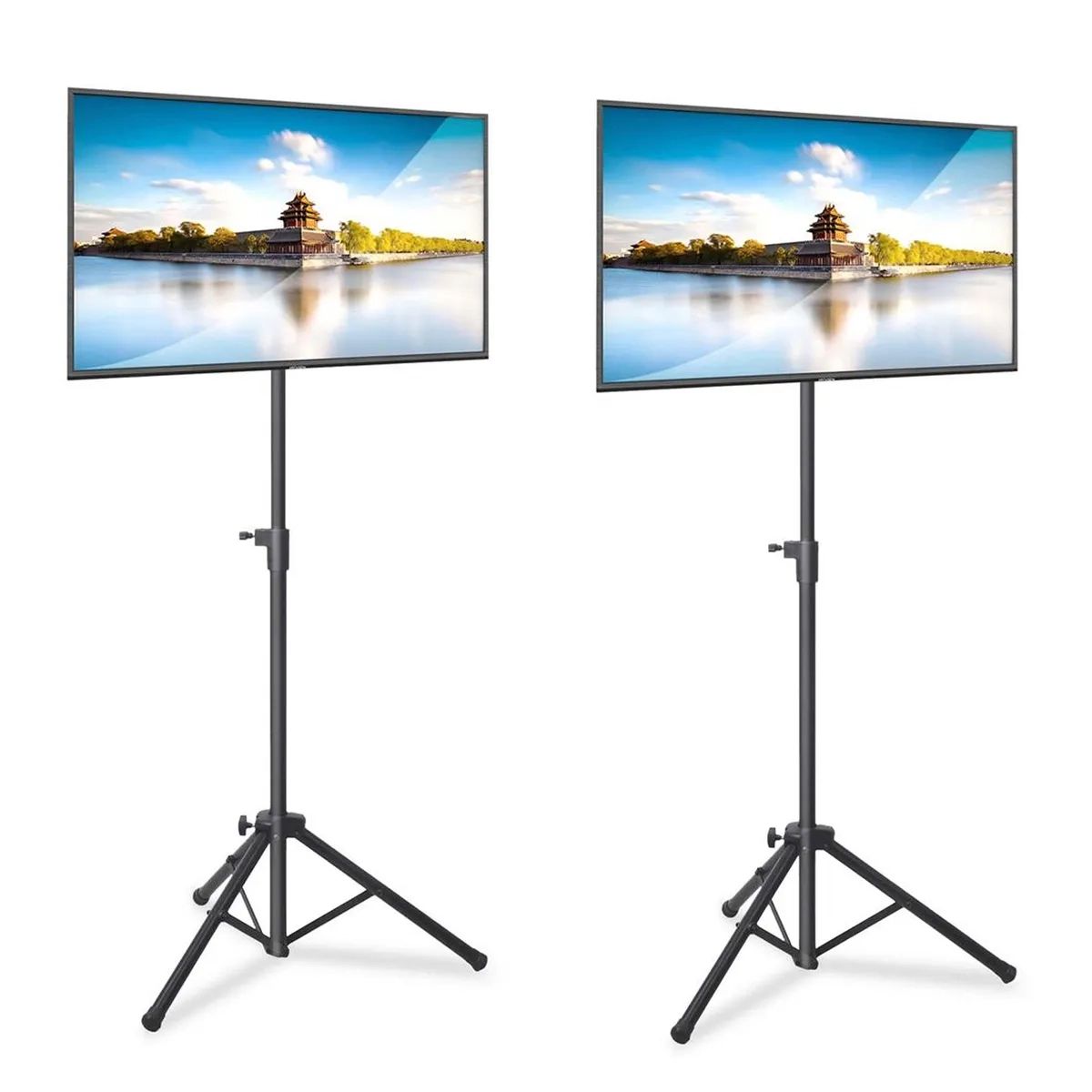 Pyle Foldable Adjustable Height Steel Tripod Flatscreen Tv Stand, Black (2  Pack) | Ebay Intended For Foldable Portable Adjustable Tv Stands (View 4 of 15)