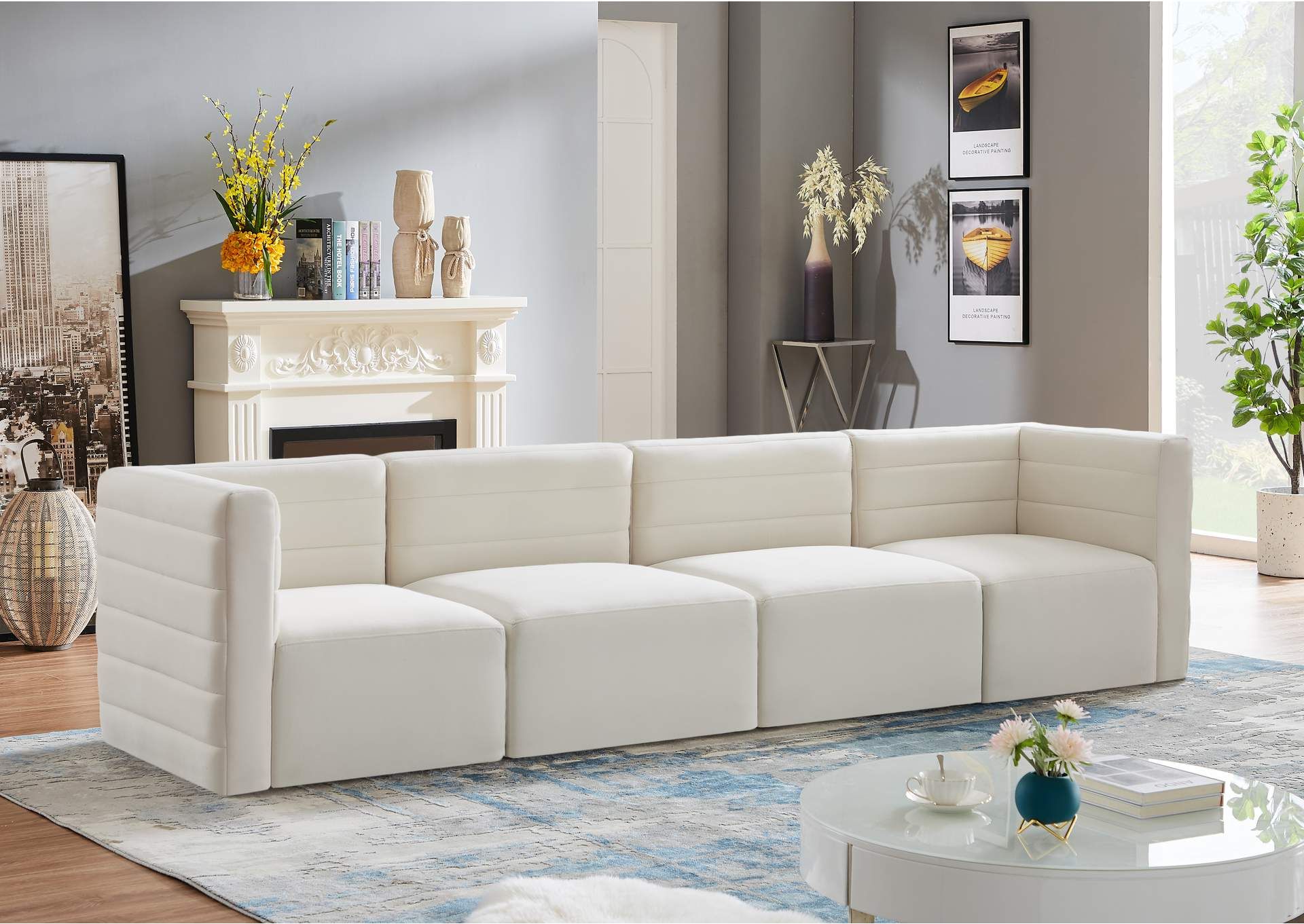 Quincy Cream Velvet Modular Sofa Within Cream Velvet Modular Sectionals (View 8 of 15)