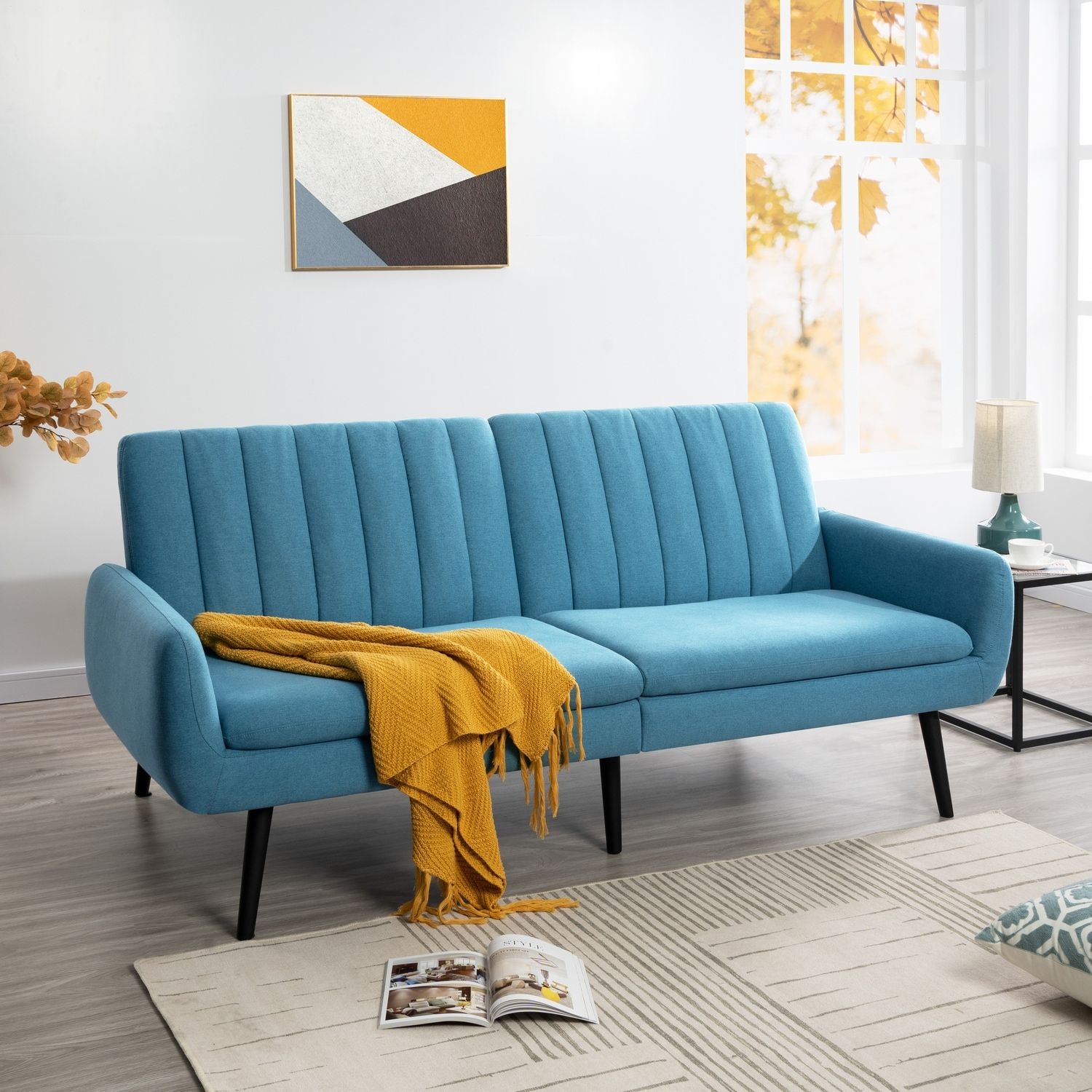 Raven Modern Futon Sofa Bed, Convertible Sofa Futon, Split Back Linen  Sleeper Couch For Living Room – On Sale – Bed Bath & Beyond – 38455072 For Modern Blue Linen Sofas (View 12 of 15)
