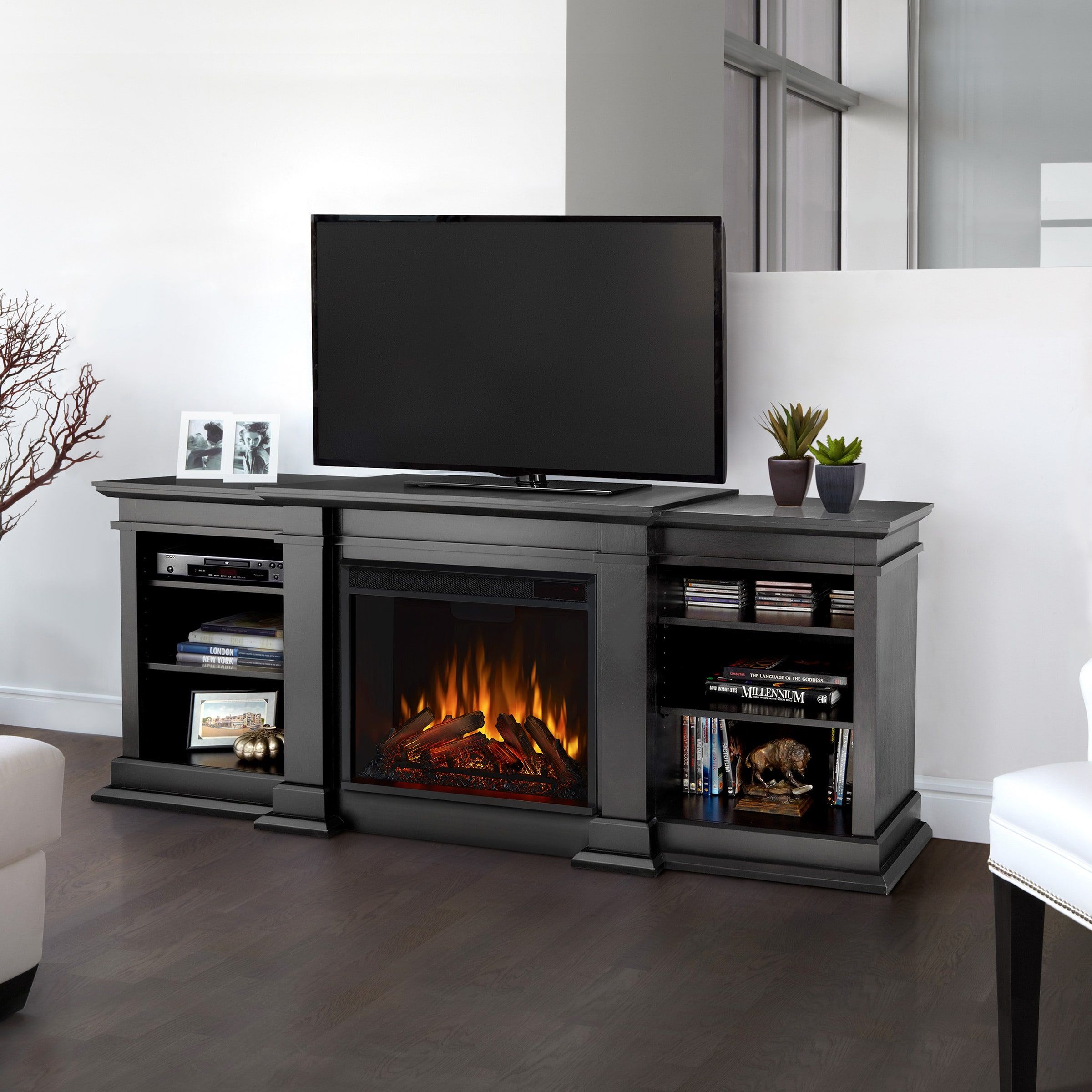 Real Flame 71.75 In W Black Tv Stand With Led Electric Fireplace In The Electric  Fireplaces Department At Lowes In Electric Fireplace Tv Stands (Photo 11 of 15)
