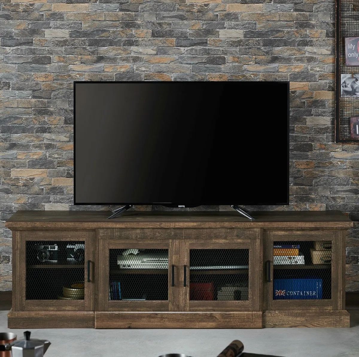 Reclaimed Oak Finish Rustic Style Tv Stand Entertainment Center 5.6Ft Wide  | Ebay Within Wide Entertainment Centers (Photo 6 of 15)