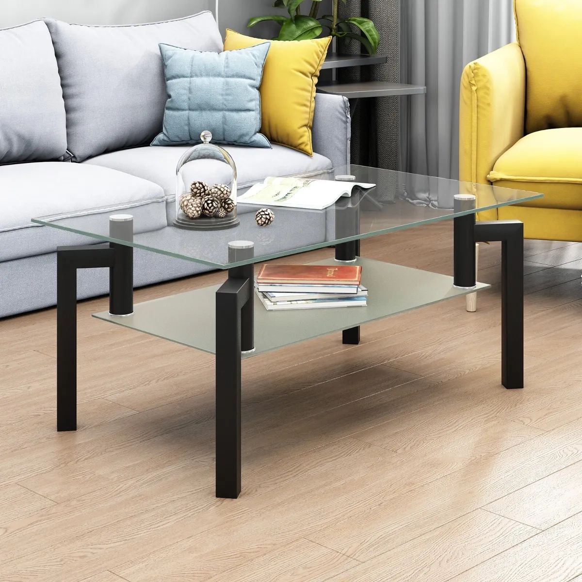 Rectangle Black Glass Coffee Table, Clear Coffee Table，Modern Side Center  Tables | Ebay Throughout Clear Rectangle Center Coffee Tables (View 2 of 15)