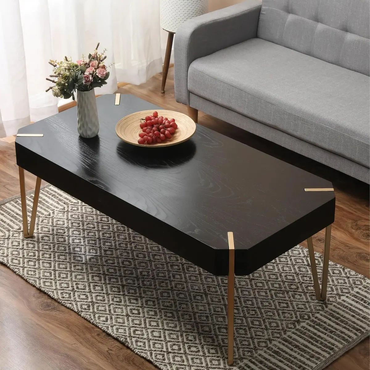 Rectangular Black Wooden Coffee Table W/Gold Hairpin Metal Legs, Matte  Finish | Ebay Inside Coffee Tables With Metal Legs (View 14 of 15)