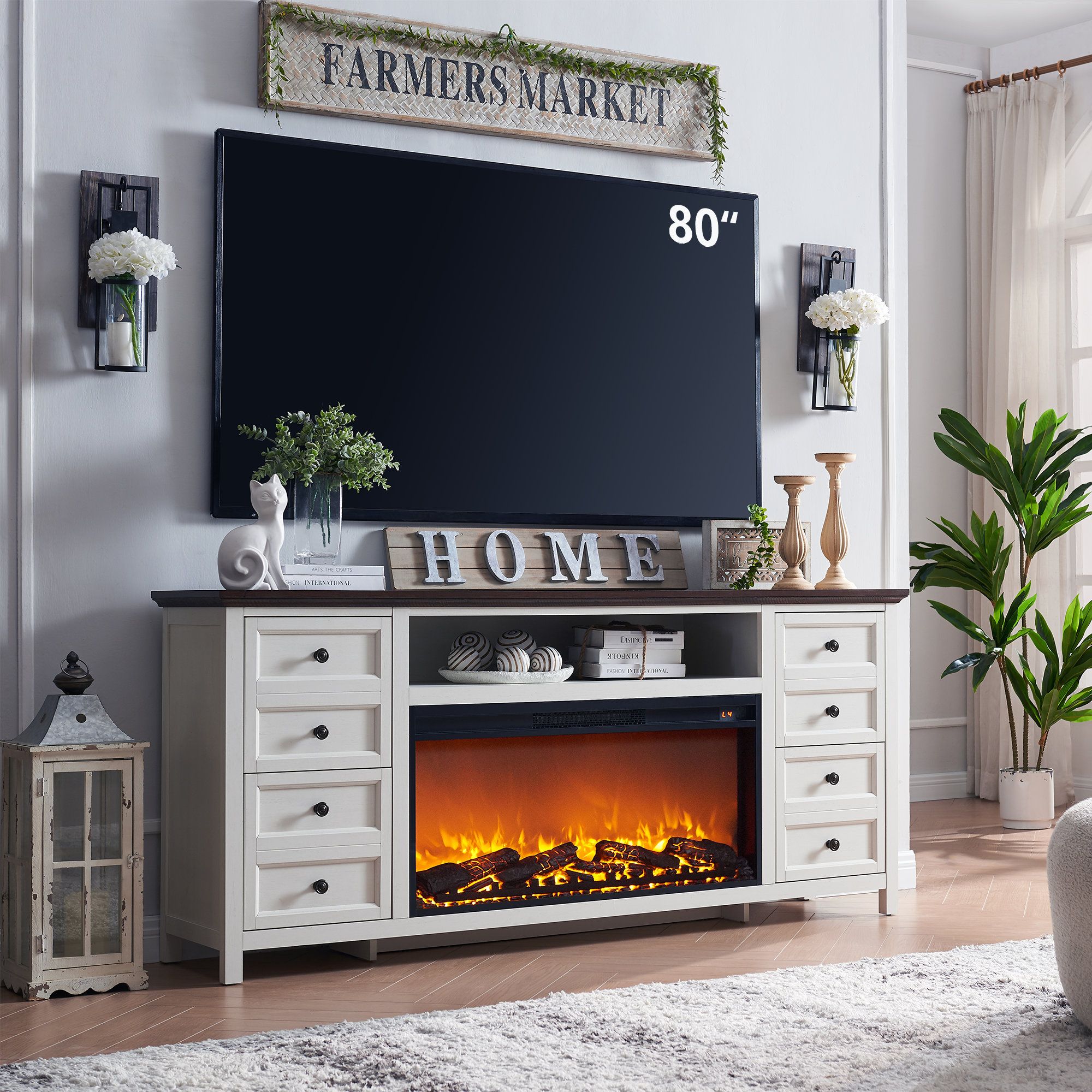 Red Barrel Studio® Conogher Tv Stand For Tvs Up To 80" With Electric  Fireplace Included & Reviews | Wayfair Pertaining To Tv Stands With Electric Fireplace (View 13 of 15)