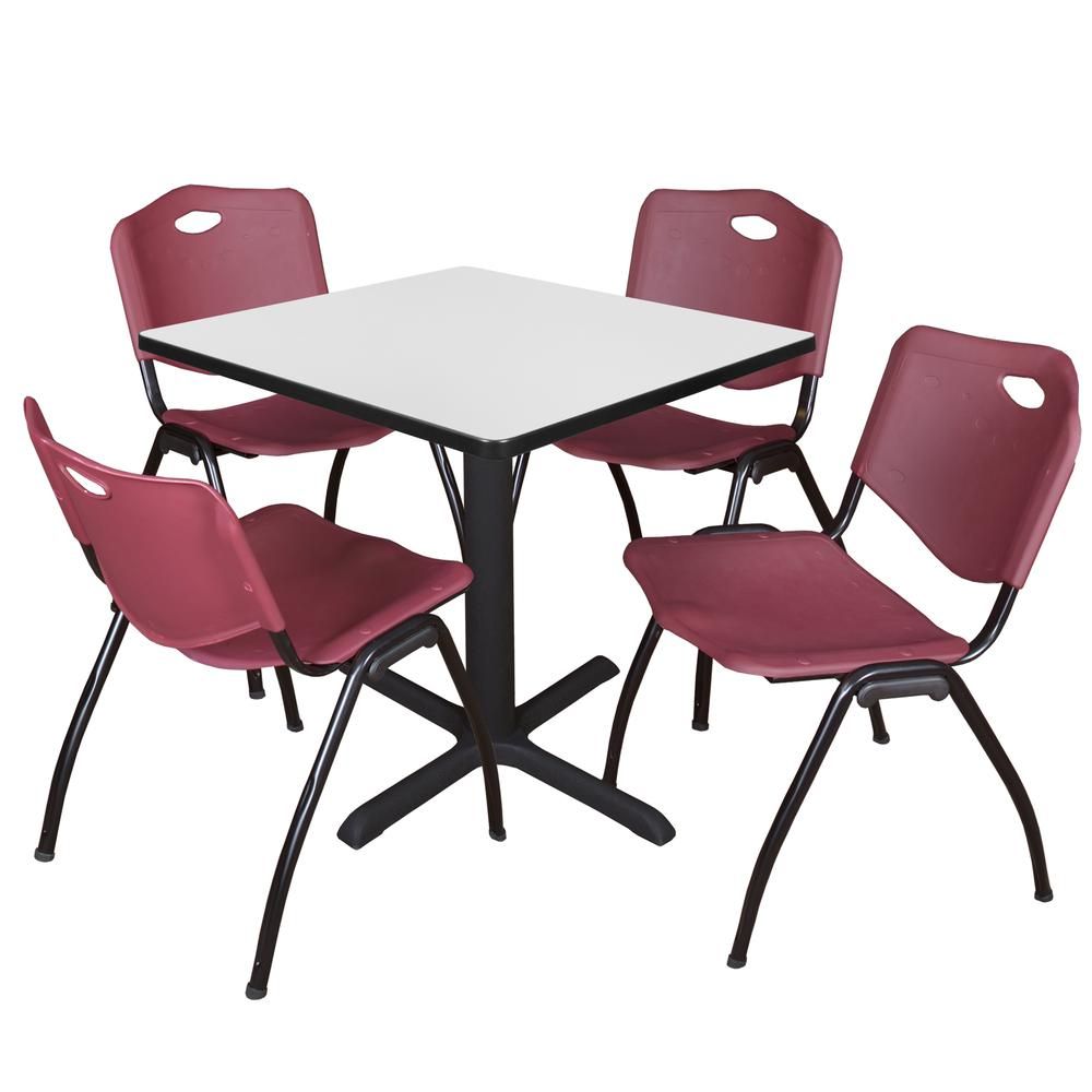 Regency Cain 30 In. Square Breakroom Table  White & 4 M Stack Chairs   Burgundy In Regency Cain Steel Coffee Tables (Photo 8 of 15)