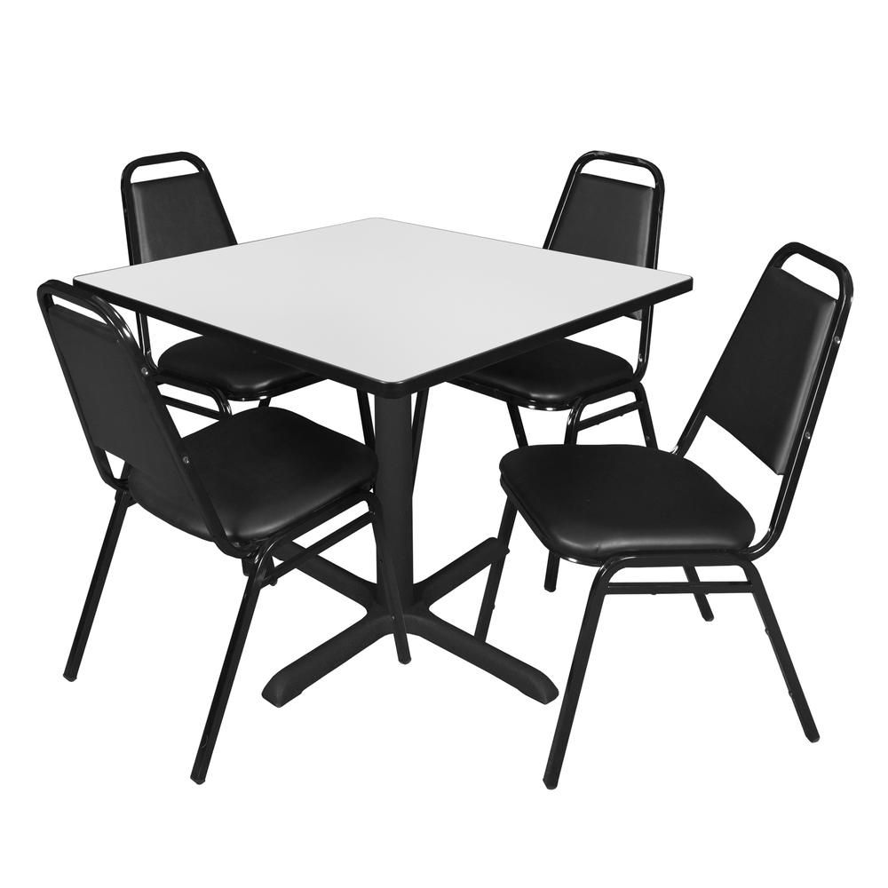 Regency Cain 36 In. Square Breakroom Table  White & 4 Restaurant Stack  Chairs  Black Throughout Regency Cain Steel Coffee Tables (Photo 11 of 15)