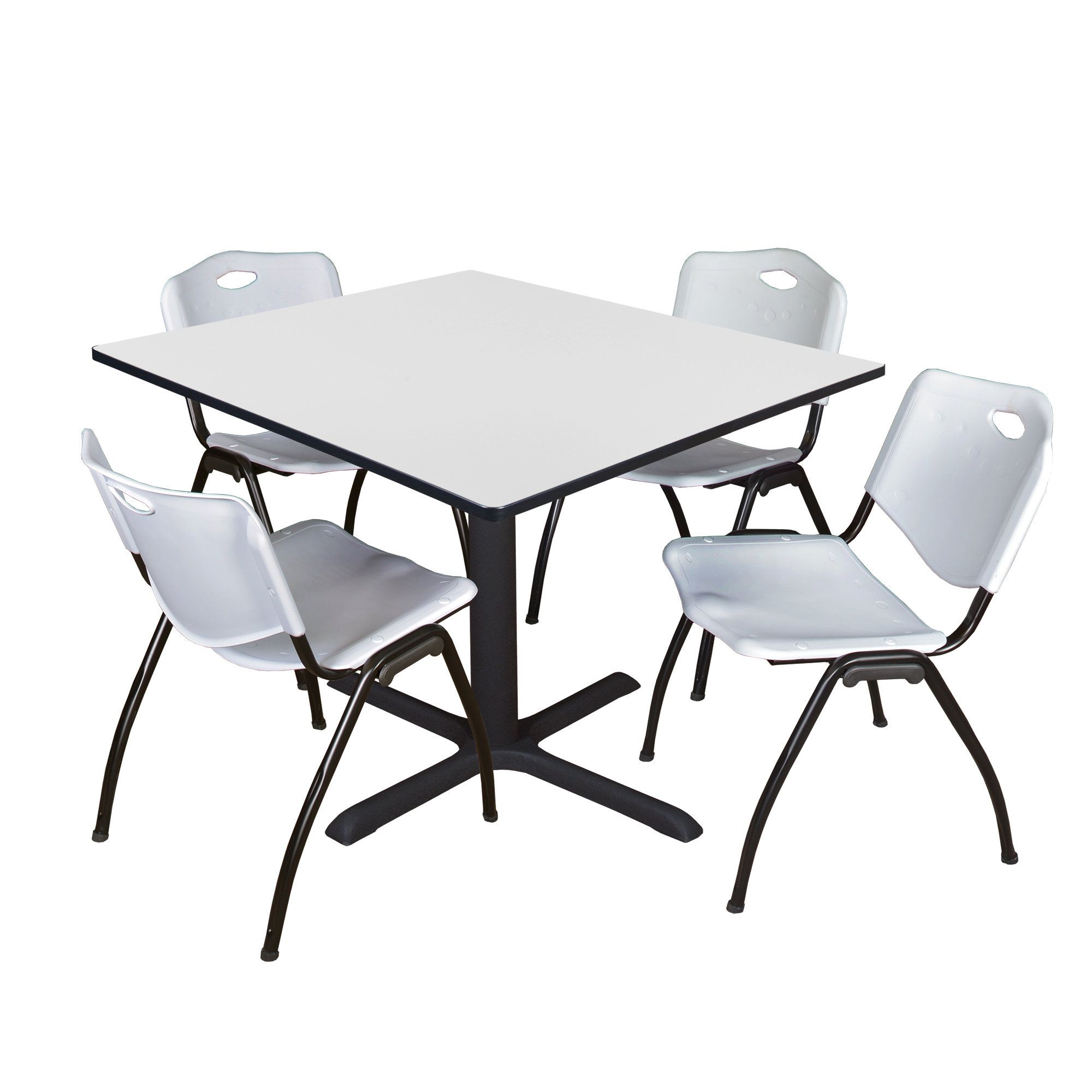 Regency Cain Square Breakroom Table & 4 M Stack Chairs | Wayfair Pertaining To Regency Cain Steel Coffee Tables (View 12 of 15)