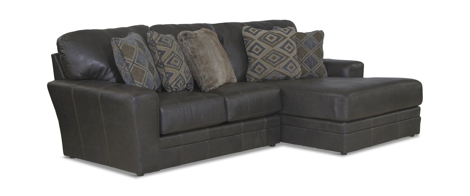 Regula 2 Piece Leather Sectional – Steel | Hom Furniture Regarding 3 Piece Leather Sectional Sofa Sets (Photo 14 of 15)