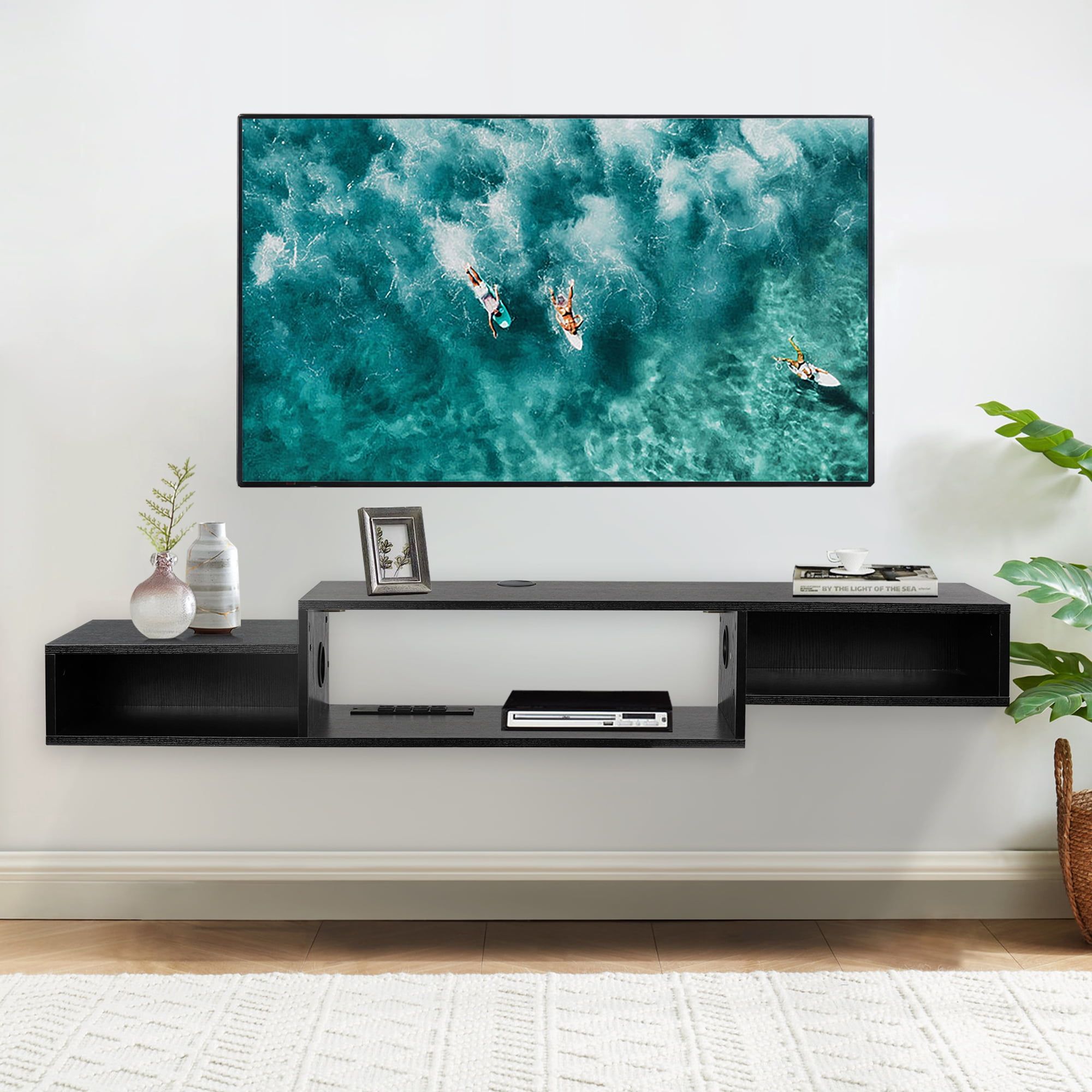 Richya Floating Tv Stand Wall Mounted Media Console,Screen Size Up To 60",  Product Length:59",Black – Walmart Regarding Wall Mounted Floating Tv Stands (View 8 of 15)