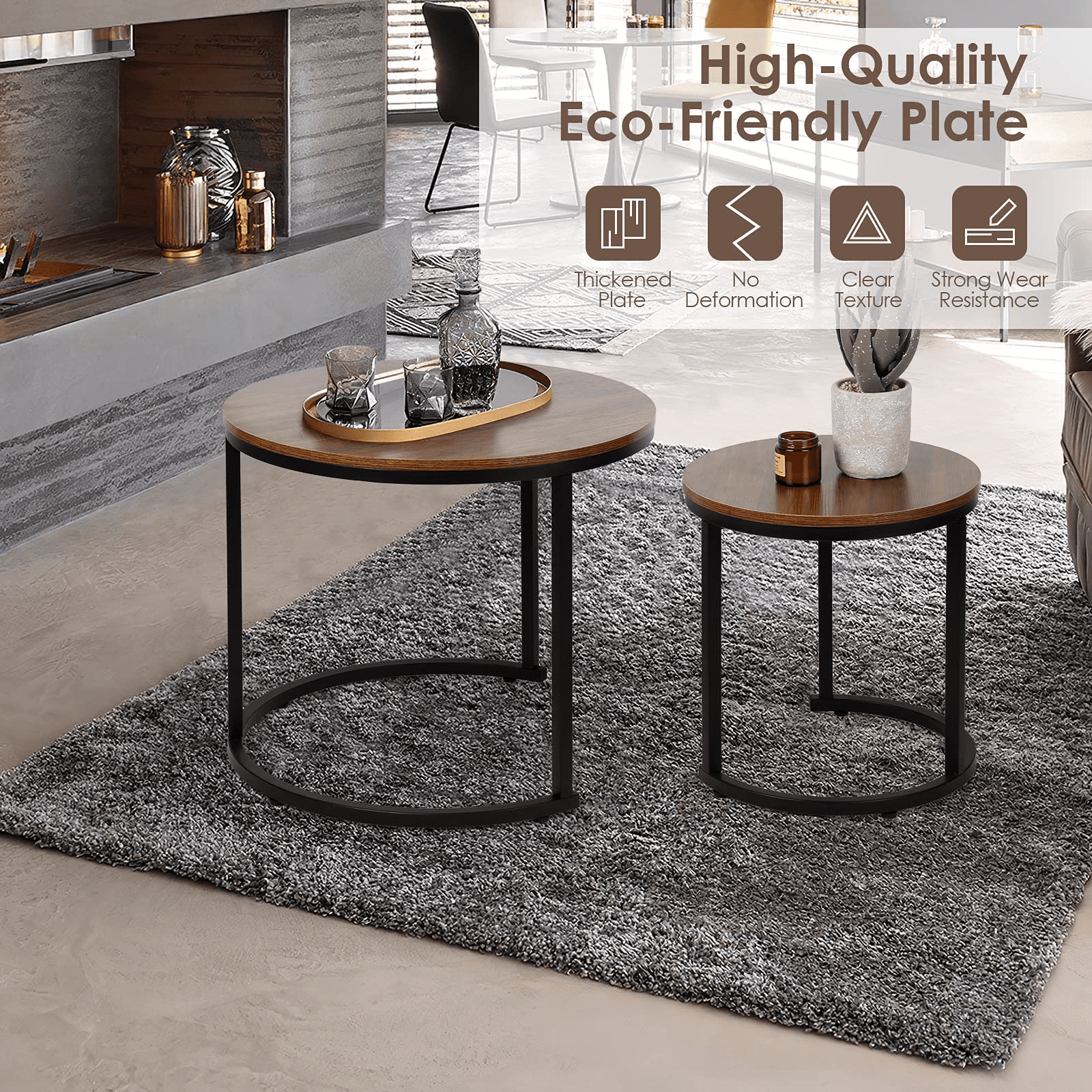 Richya Modern Nesting Coffee Table Set Of 2 Walnut – Walmart In Modern Nesting Coffee Tables (View 3 of 15)